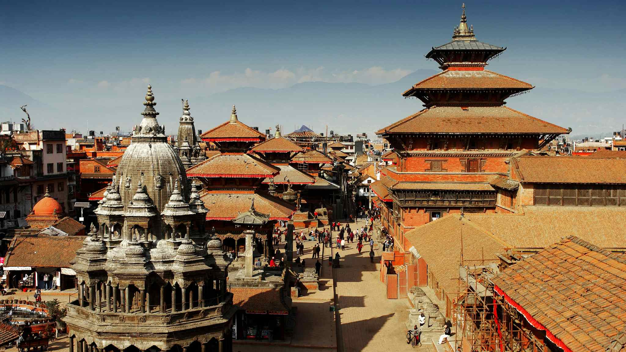 View across the rooftops of temples in Kathmandu, Nepal. 