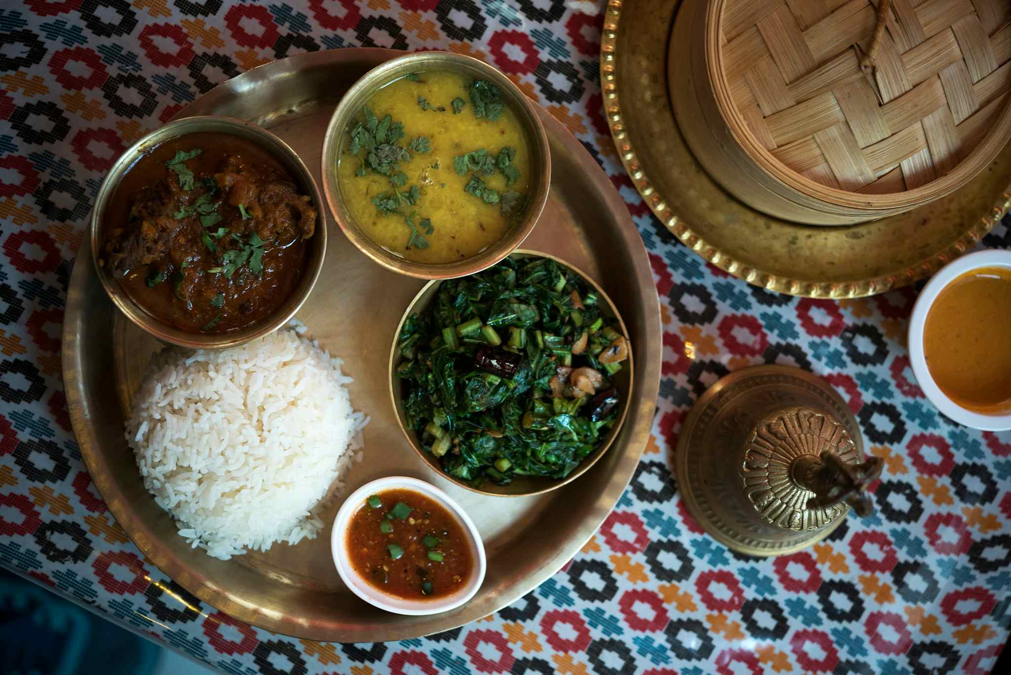Traditional Nepalese meal of dhal bhat.