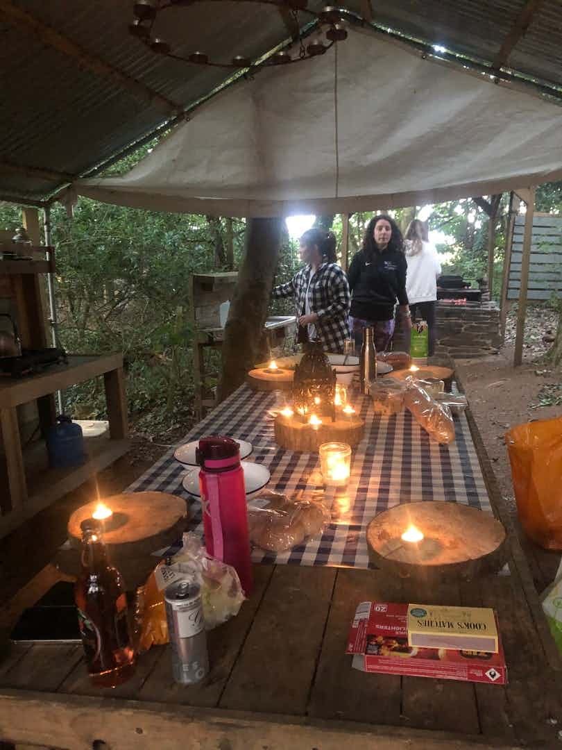 Camp site and Amy the yoga instructor were...