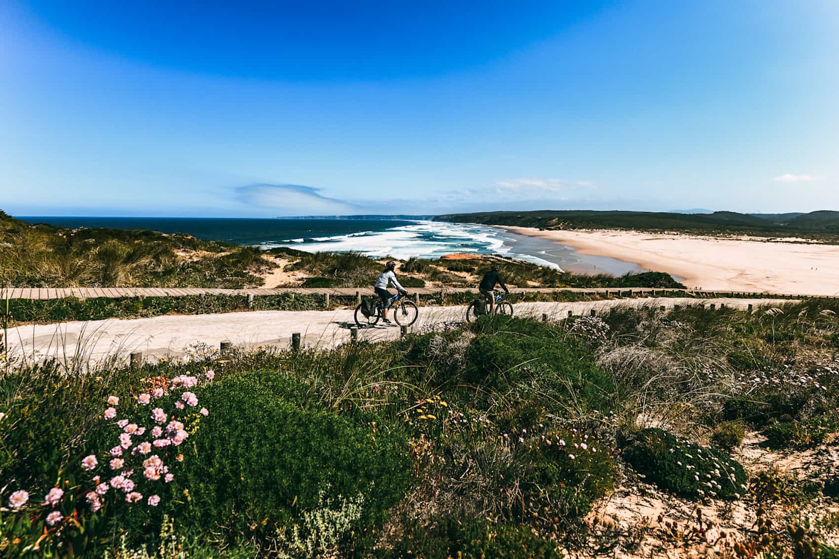 Cycling coastal trail of the Rota Vicentina, Portugal