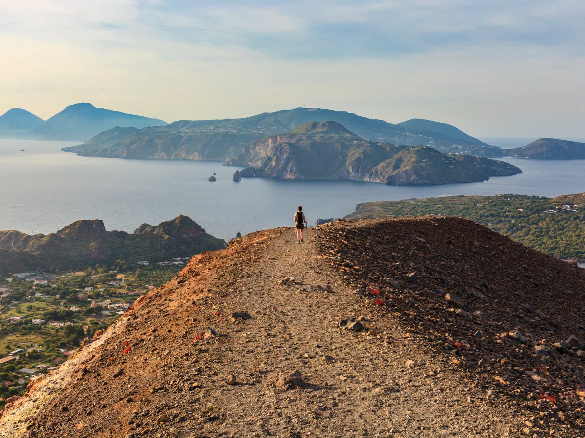 Hiker on the Aeolian Islands in Sicily.