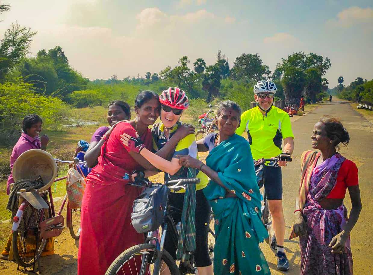 Being greeted by the locals whilst cycling in South India