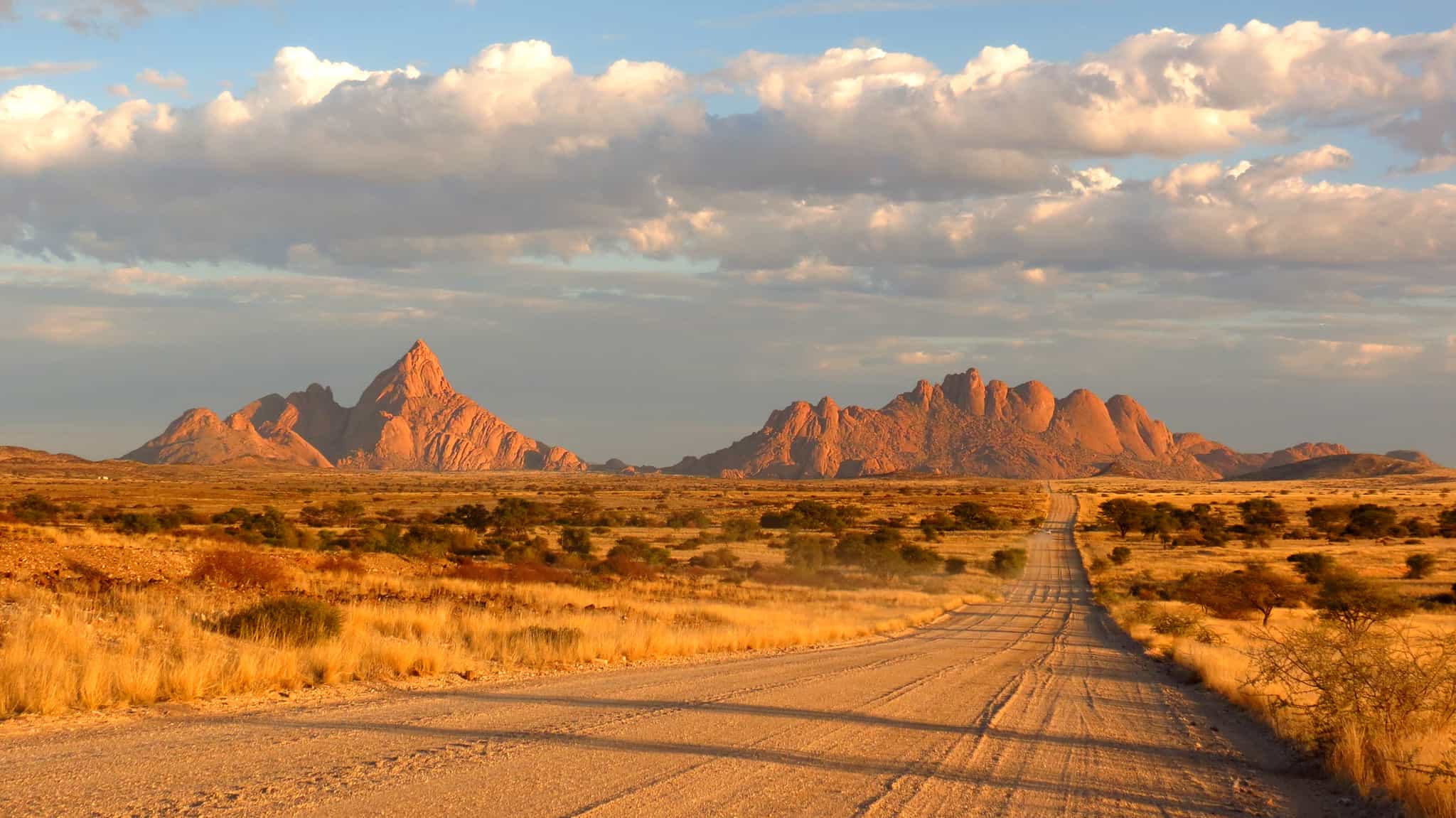 View of the Spitzkoppe Mountains from a dirt road in Namibia