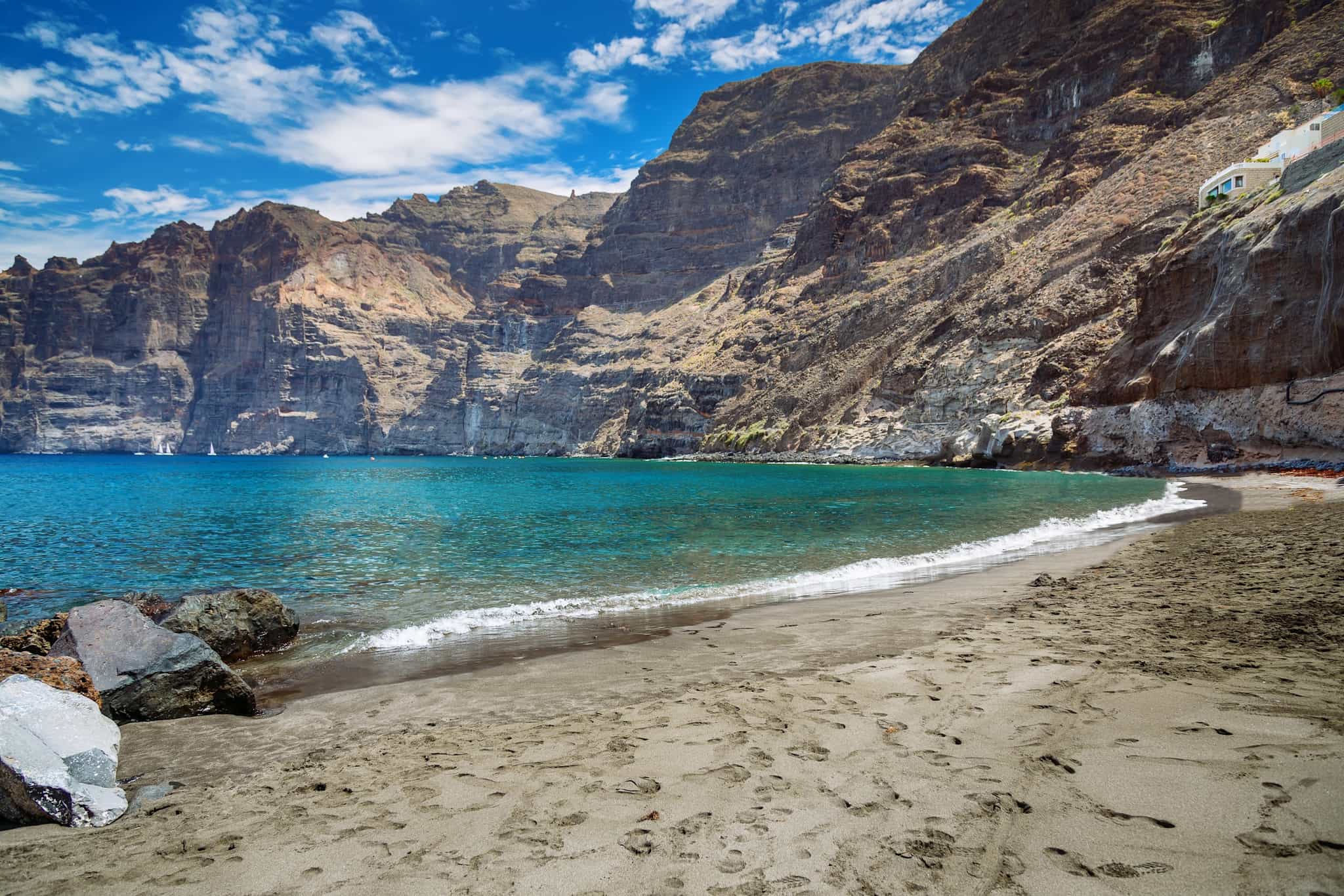 Los Gigantes, viewed from the beach in Tenerife.