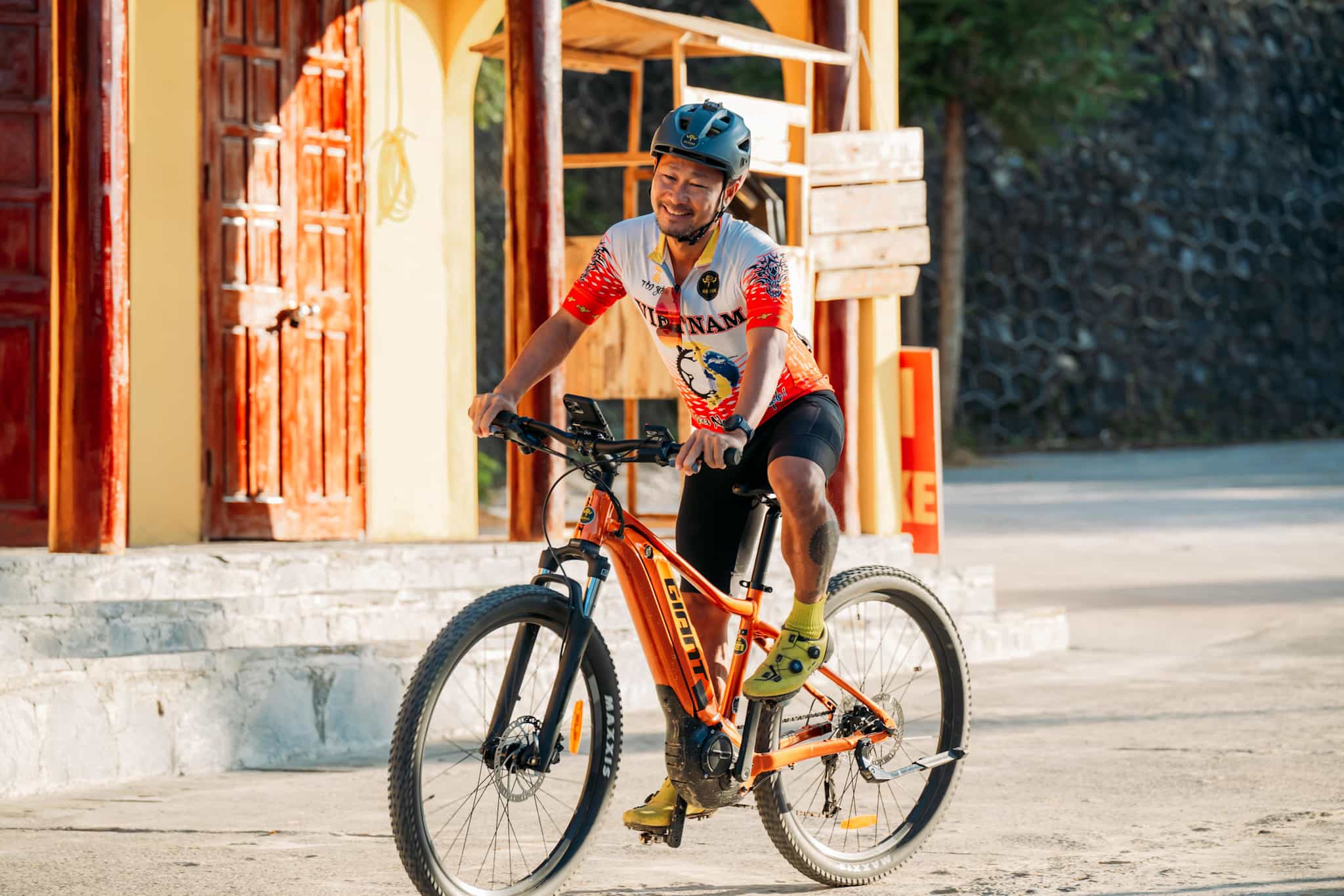 Cycling on e-bike, northern Vietnam