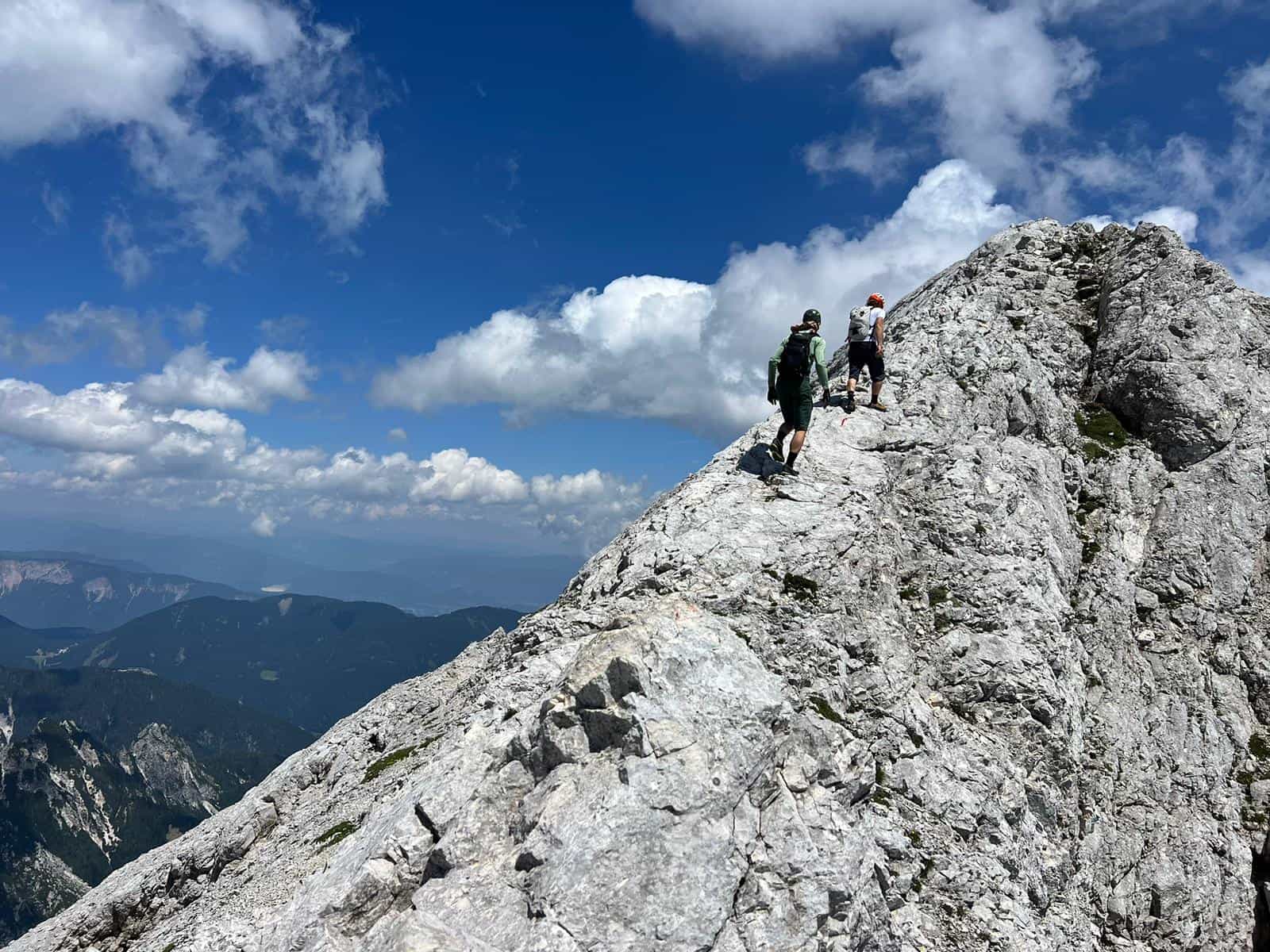 Scrambling up the knife edge ridge on Mt Razor