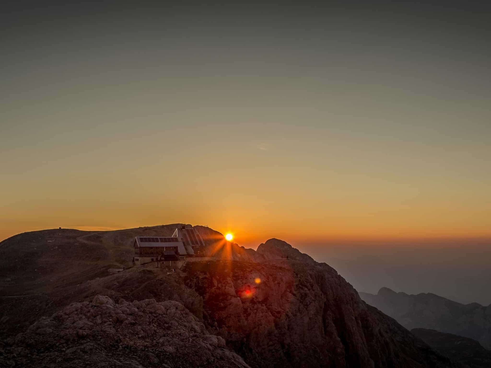 Sunrise over Kredarica on Mount Triglav, Slovenia.
