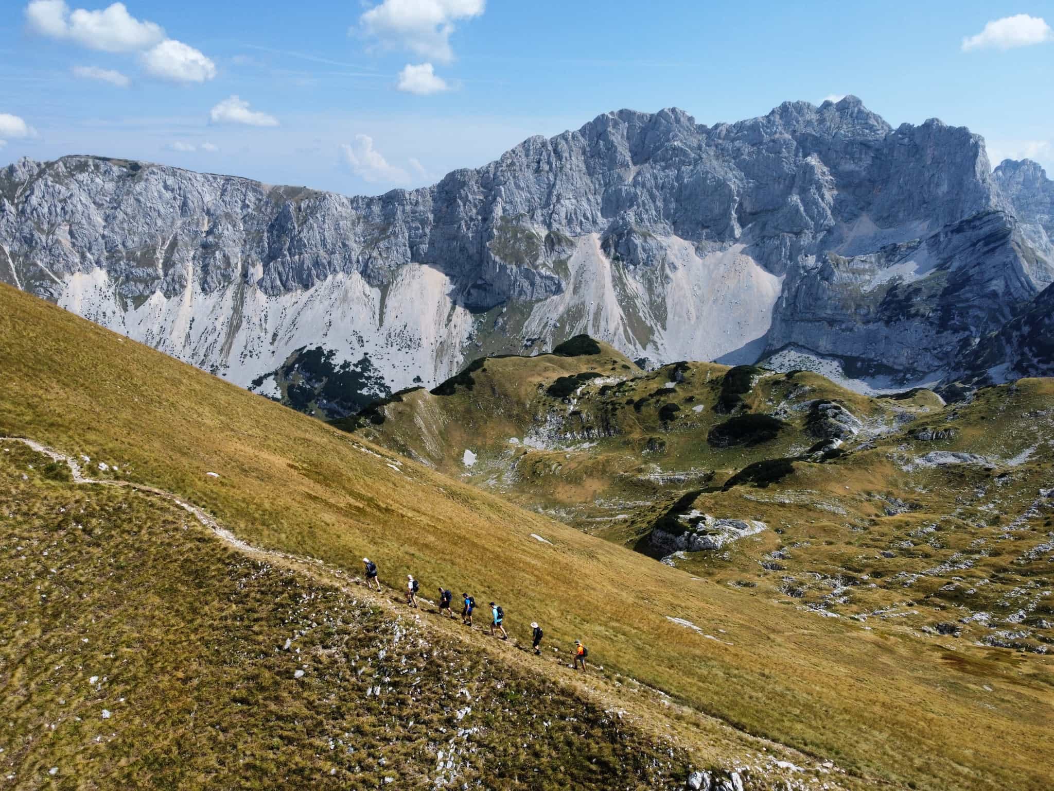Hiking the Prutaš trail with view of Bobotov Kuk, Durmitor National Park, Montenegro