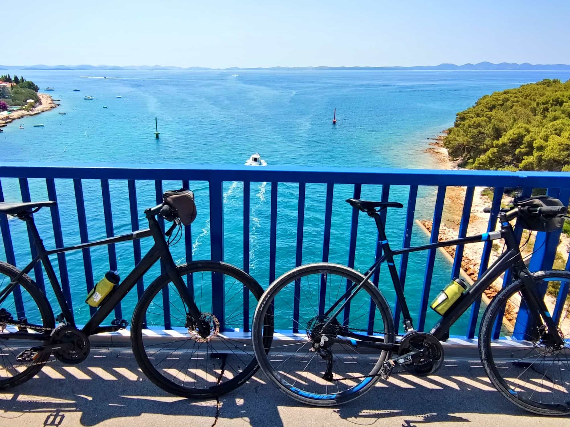 Bikes on the bridge between islands of Pasman and Ugljan, Croatia