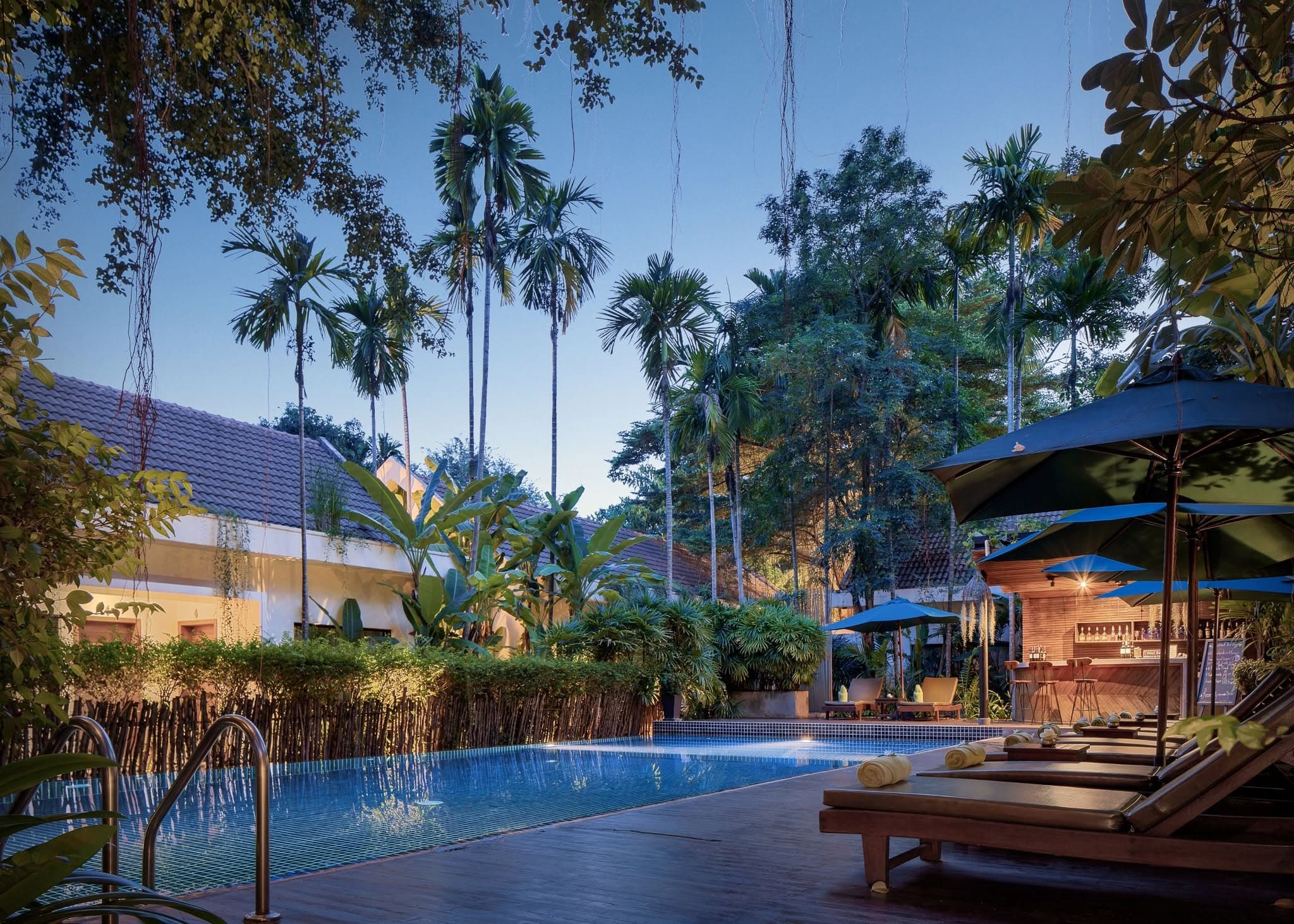 Outdoor pool and lounge area at Lynnaya Urban River Resort, Siem Rep, Cambodia