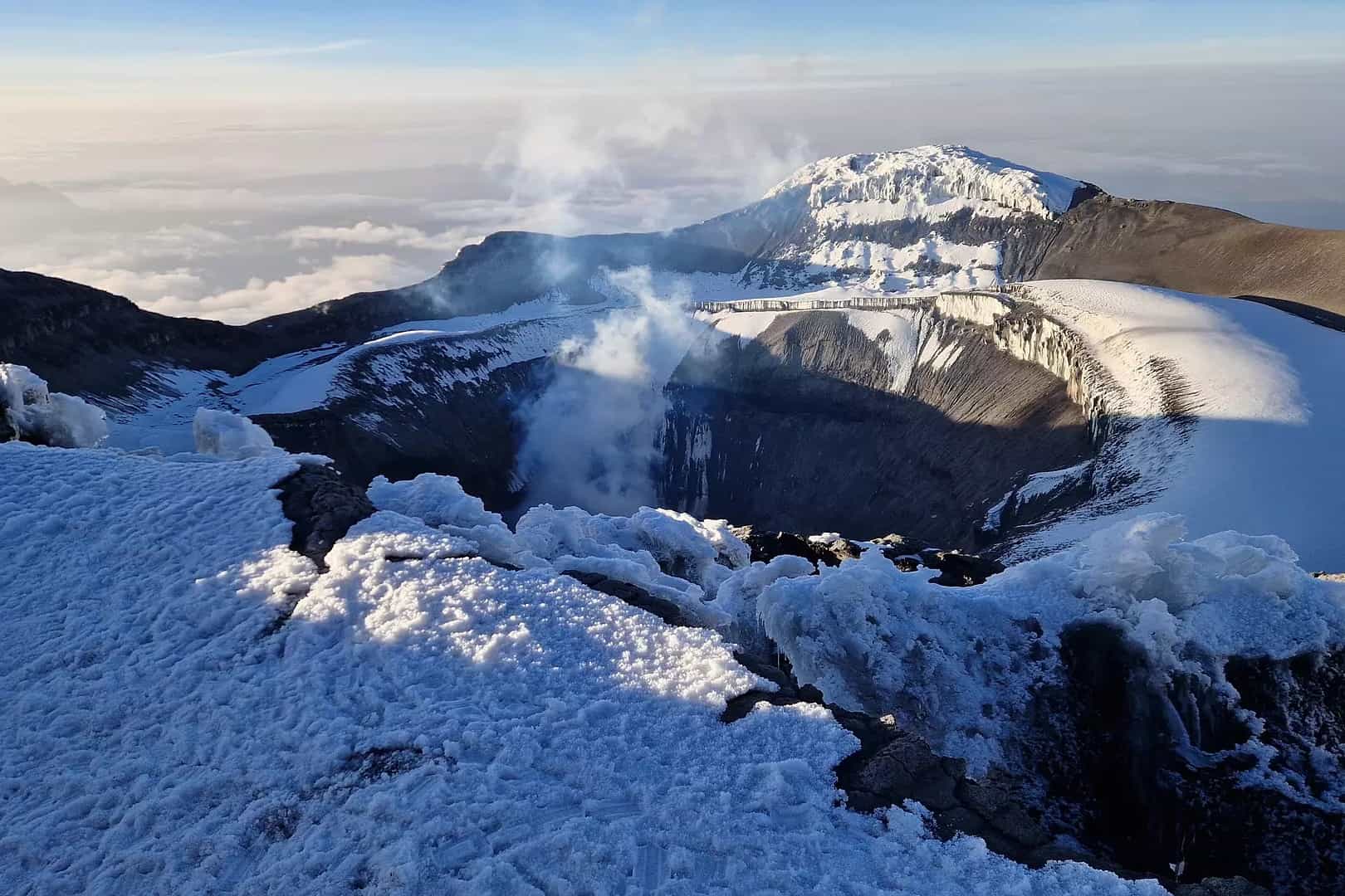 View over the crater at the summit of Cotopaxi in Ecuador.
