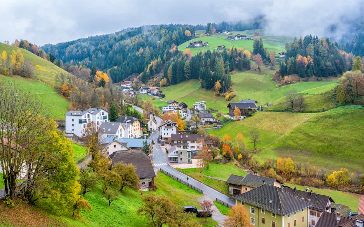 San Pietro village, Val di Funes, Dolomites.