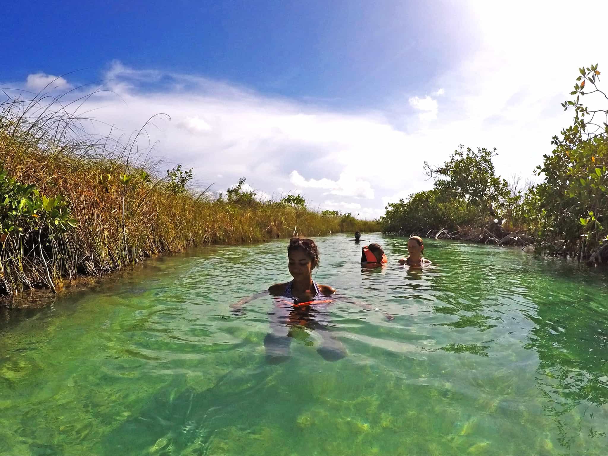 A group of tourists floating in the canals of Sian Ka'an biosphere reserve, Mexico
