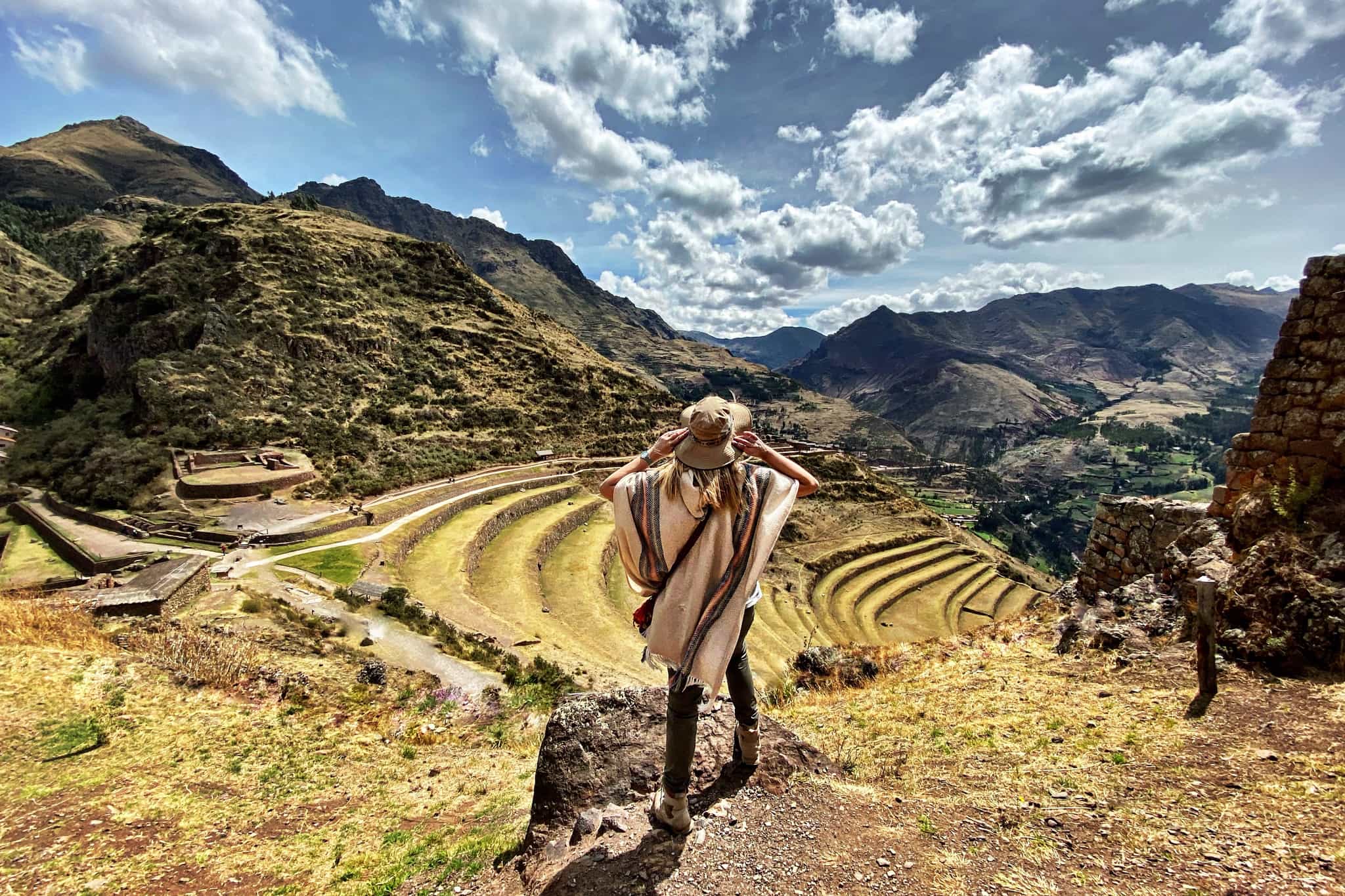Hiker viewing Incan sites in the Sacred Valley