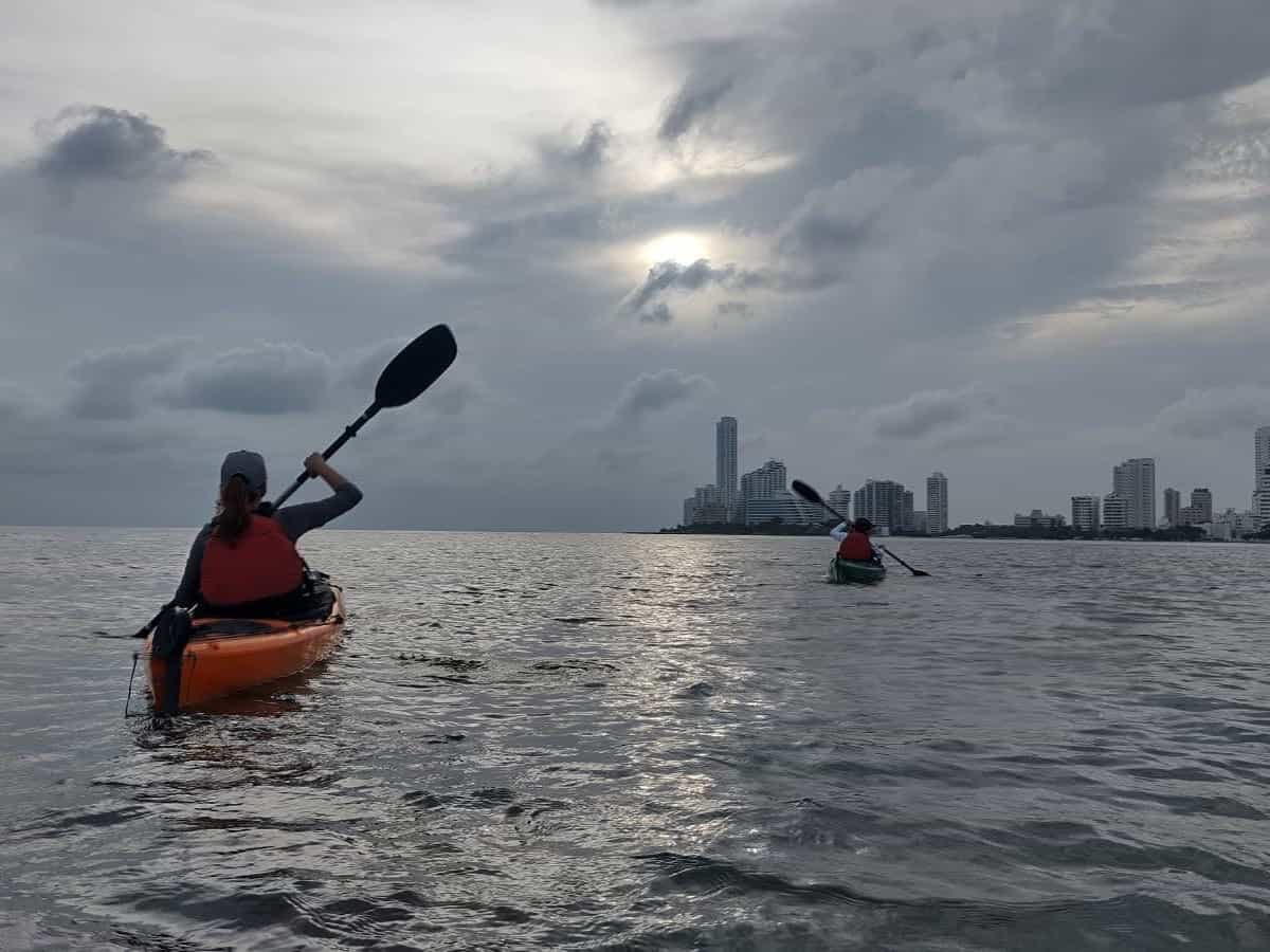 Kayaking off the coast of Cartagena in Colombia.