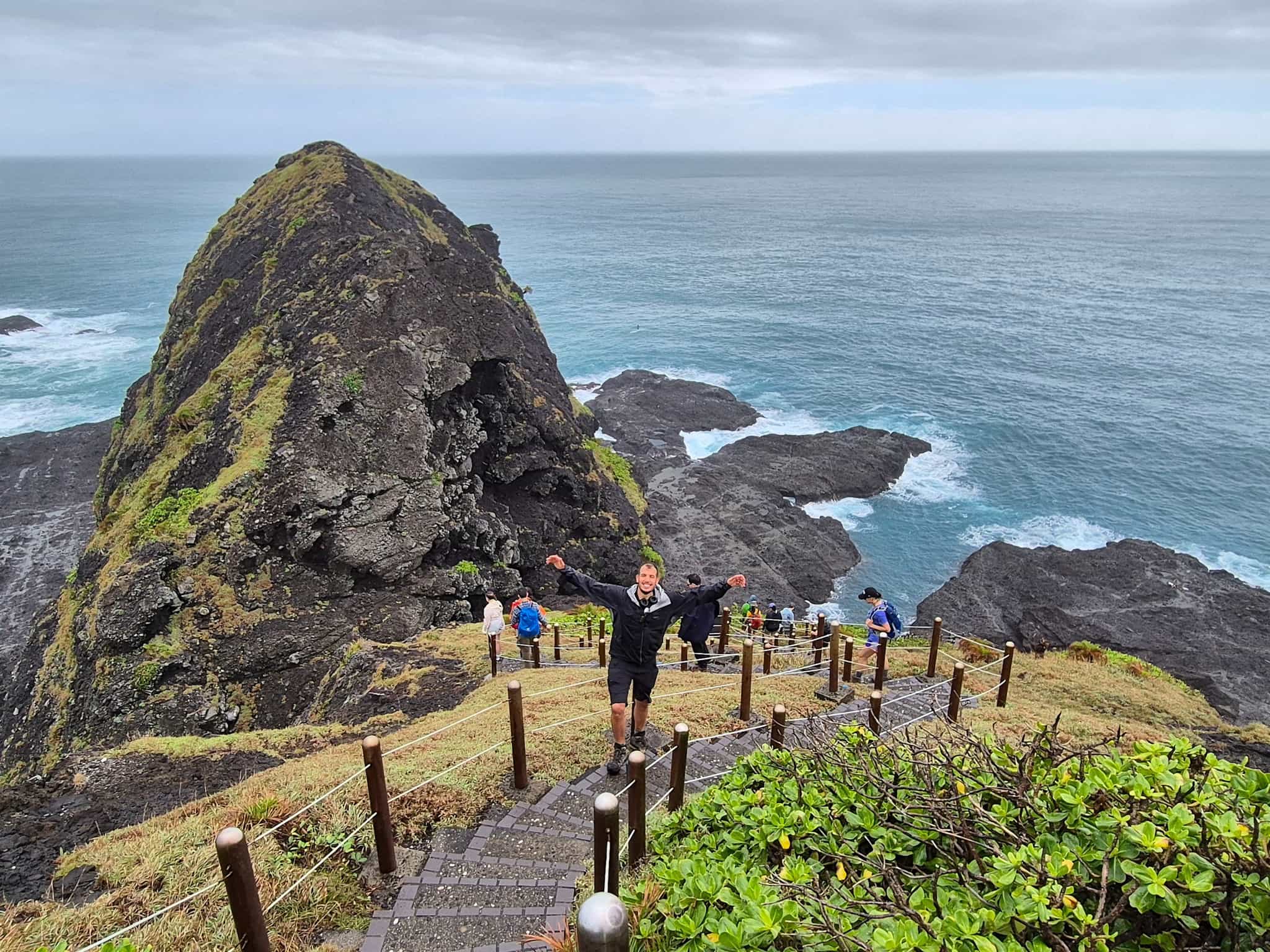 Hiking on Taiwan's Sanxiantai Island.