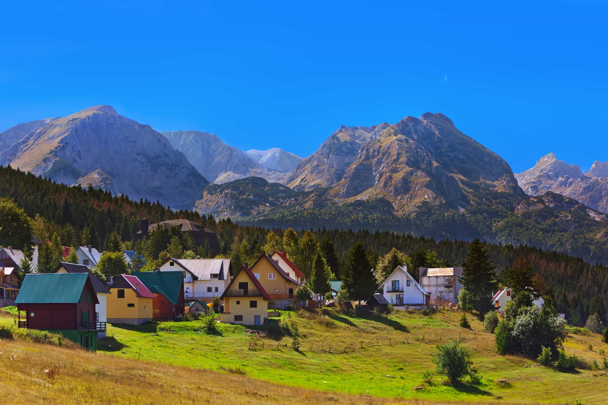 The town of Zabljak in Montenegro with the Durmitor Mountains in the background