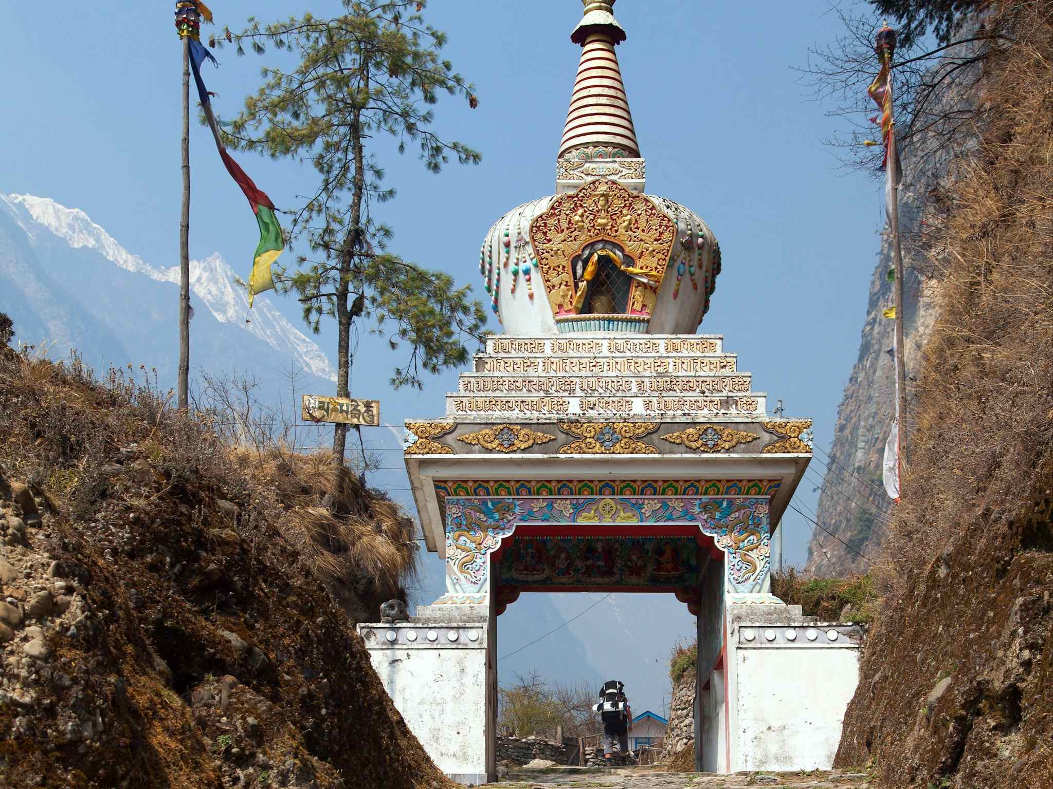 Buddhist stupa in Chame village, Annapurna Circuit, Nepal.