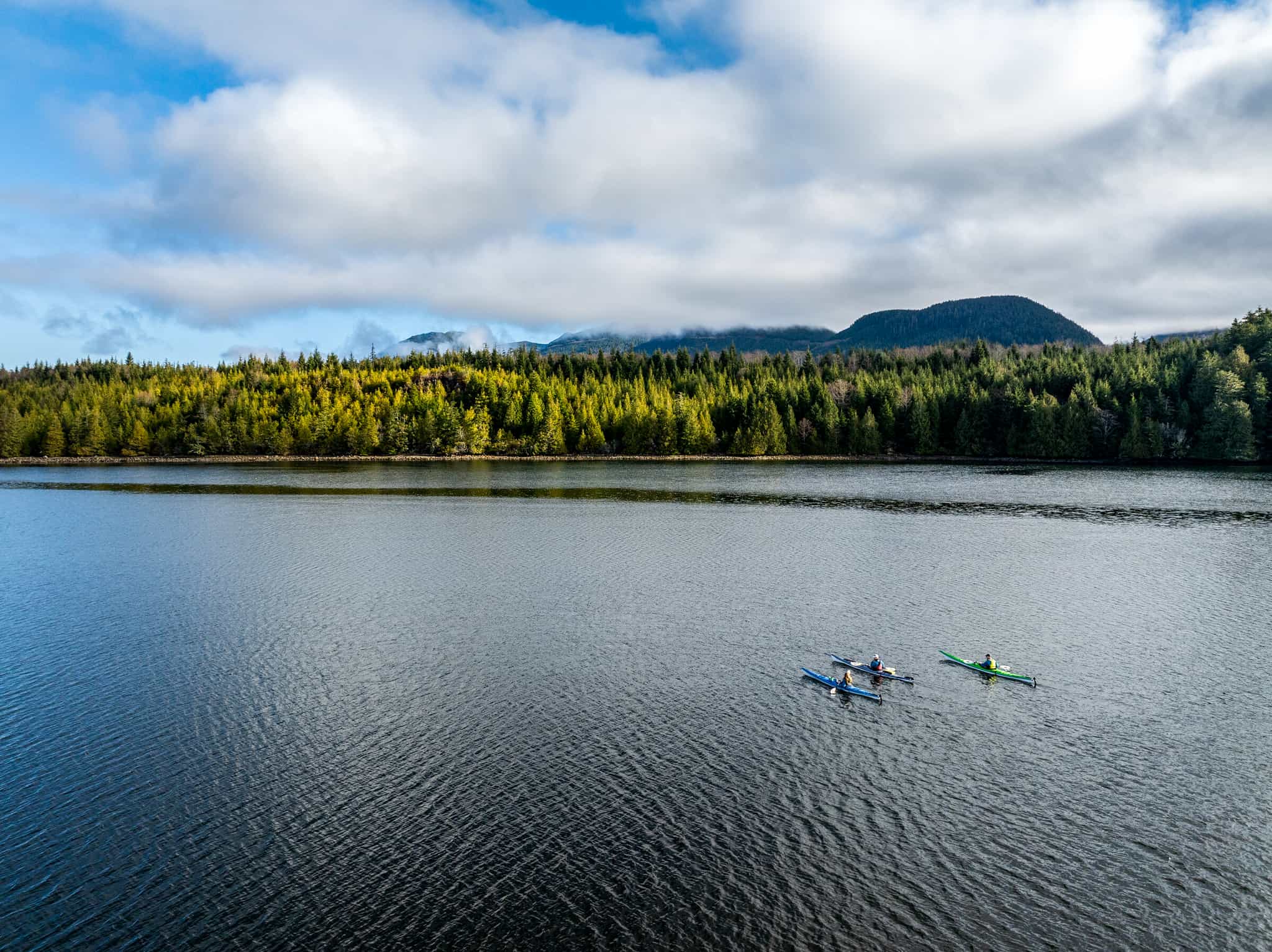 Kayakers in the Clayoquot Sound, Vancouver Island, Canada.
