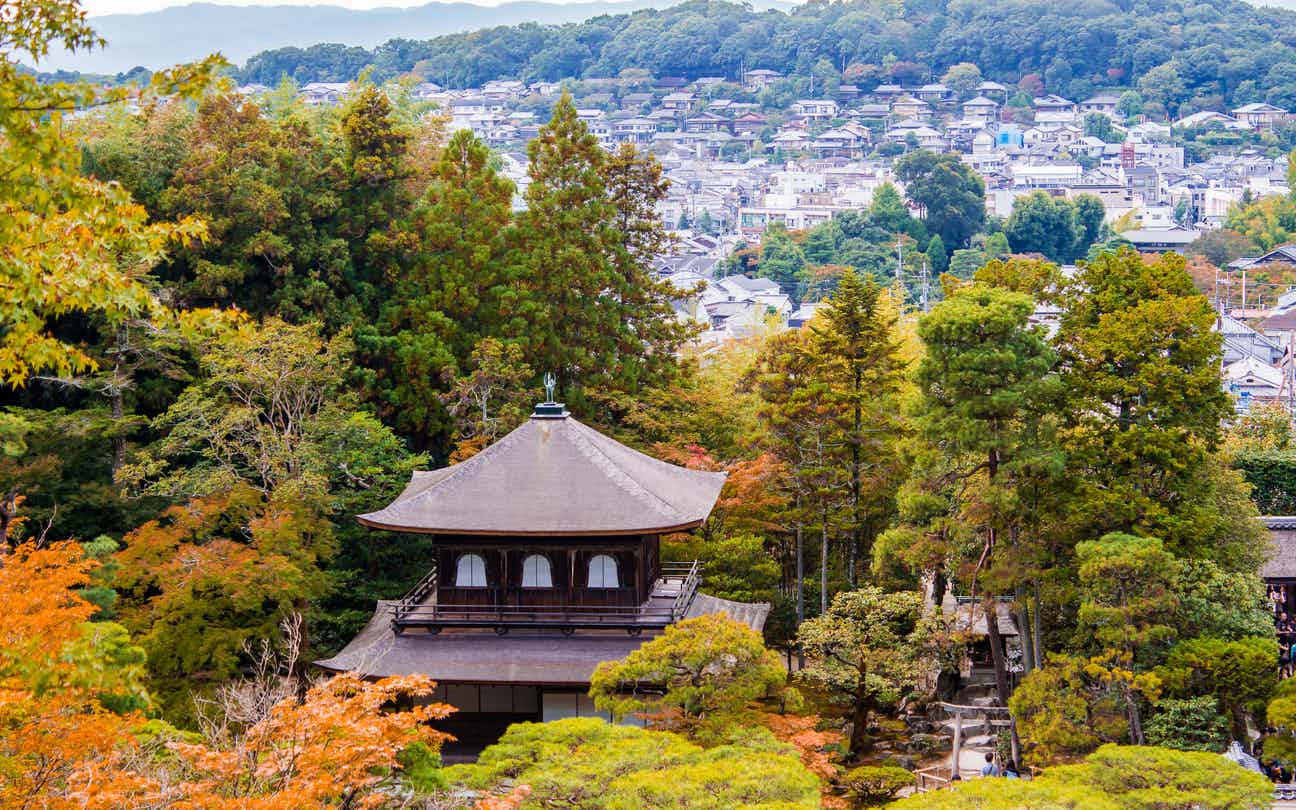 Ginkaku-ji temple and city view, Kyoto, Japan. Photo: iStock-499459994