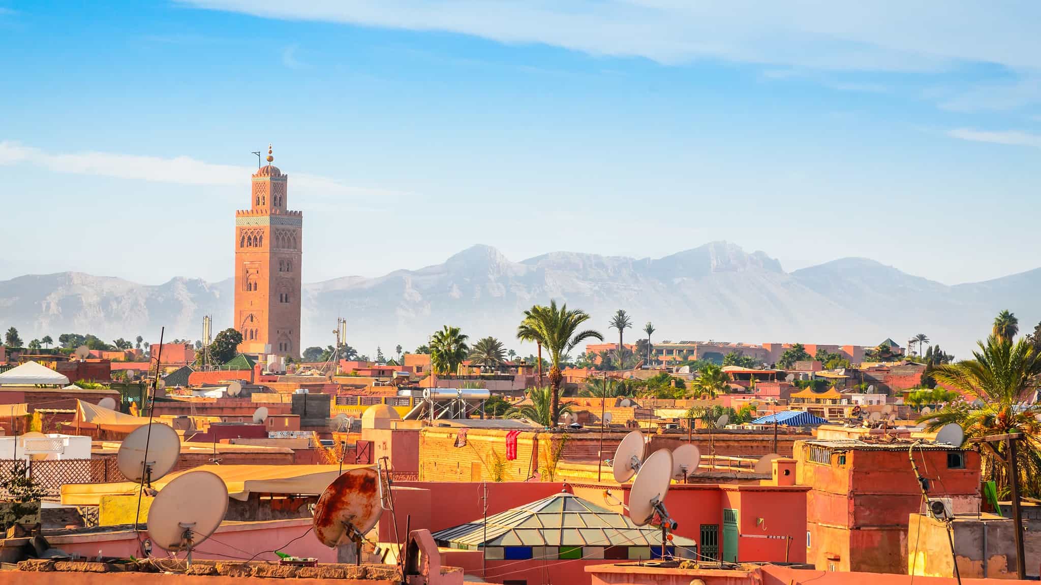 Panorama of the Old Medina in Marrakesh, Morocco.