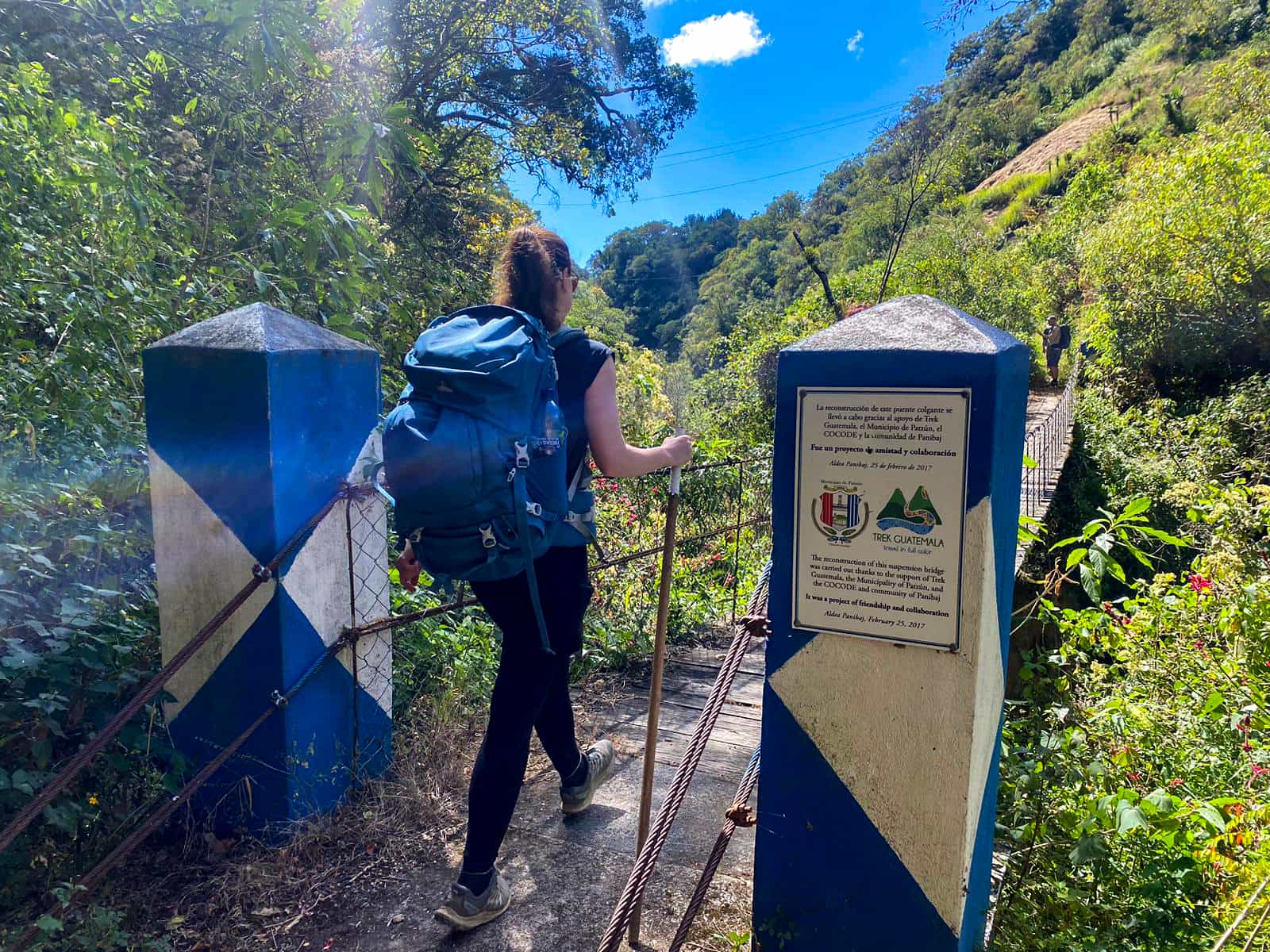 Female hiker walking on a trail from Antigua to Atitlan in Guatemala