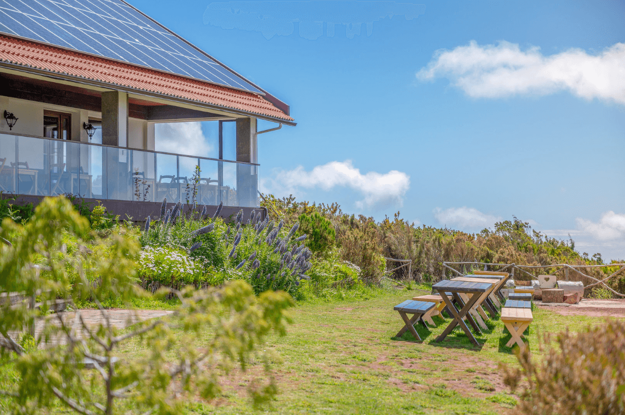 External View of the Achada do Teixeira Mountain Hut in Madeira, Portugal.