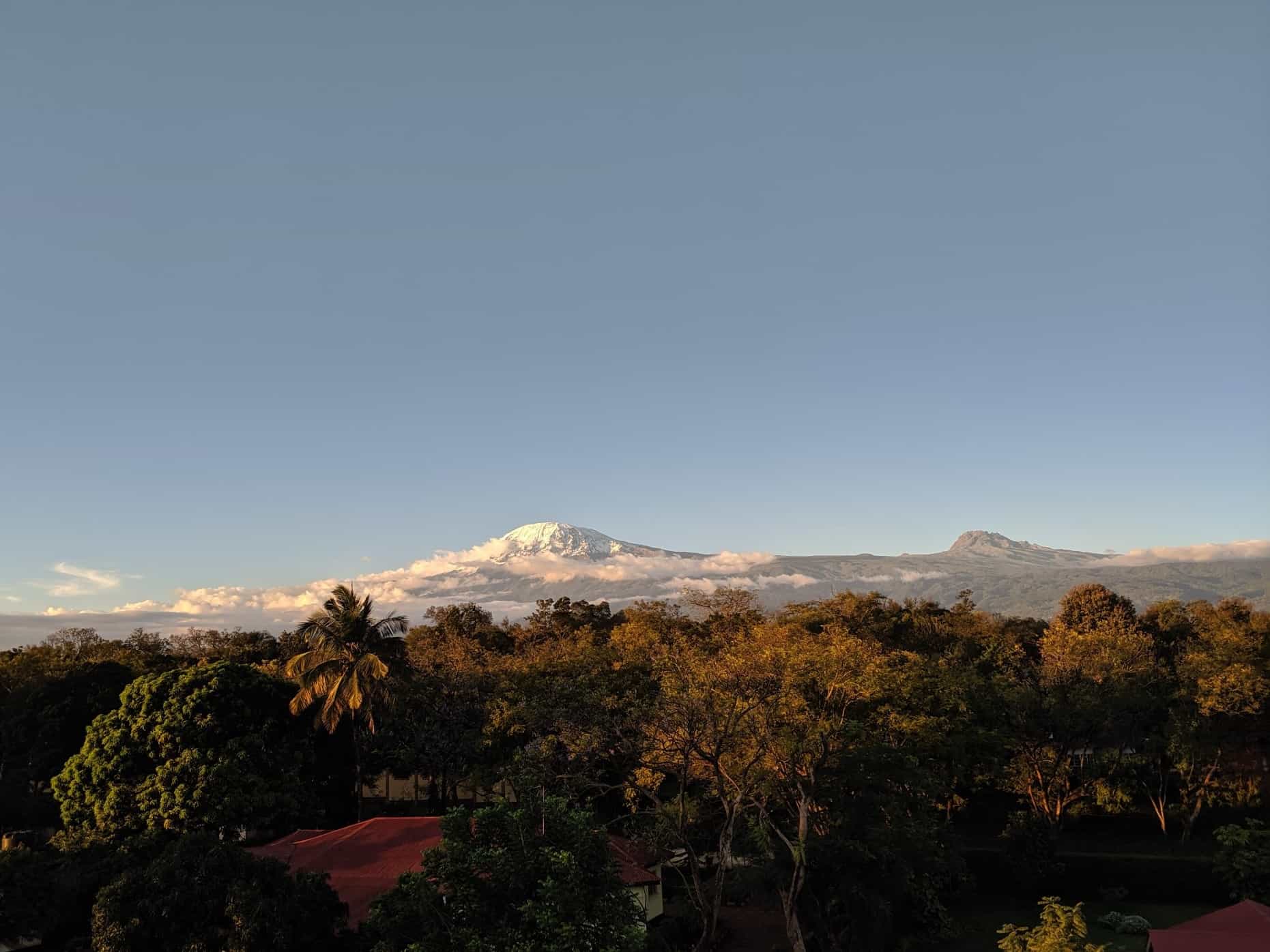 View of Kilimanjaro from the Kilimanjaro Wonders Hotel rooftop, Moshi, Tanzania.