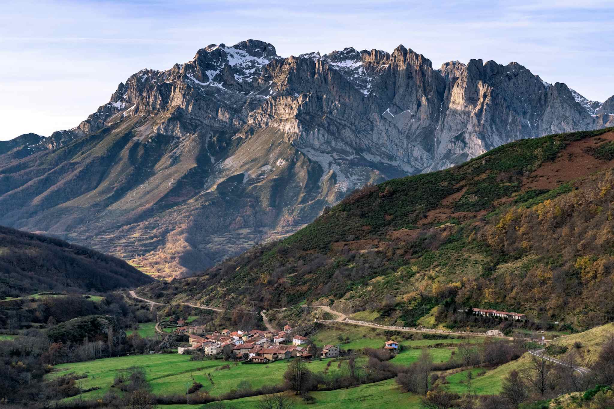 Picos de Europa, Spain
GETTY - Western massif of the Picos de Europa National park and the village of Santa Marina placed in the Valdeon valley at sunrise, Leon, Spain. Photo: Getty # 1557607794
