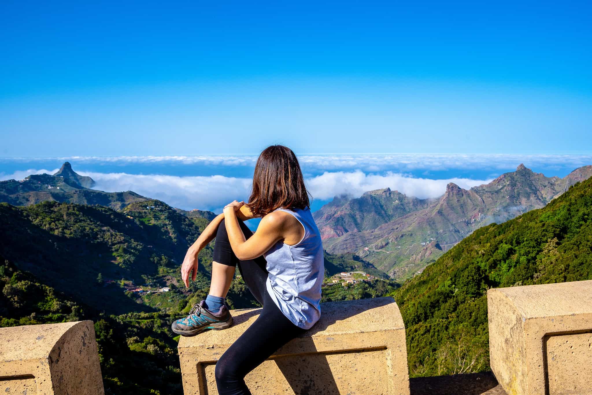 Girl looking out towards the Atlantic from Anaga Park, Tenerife.