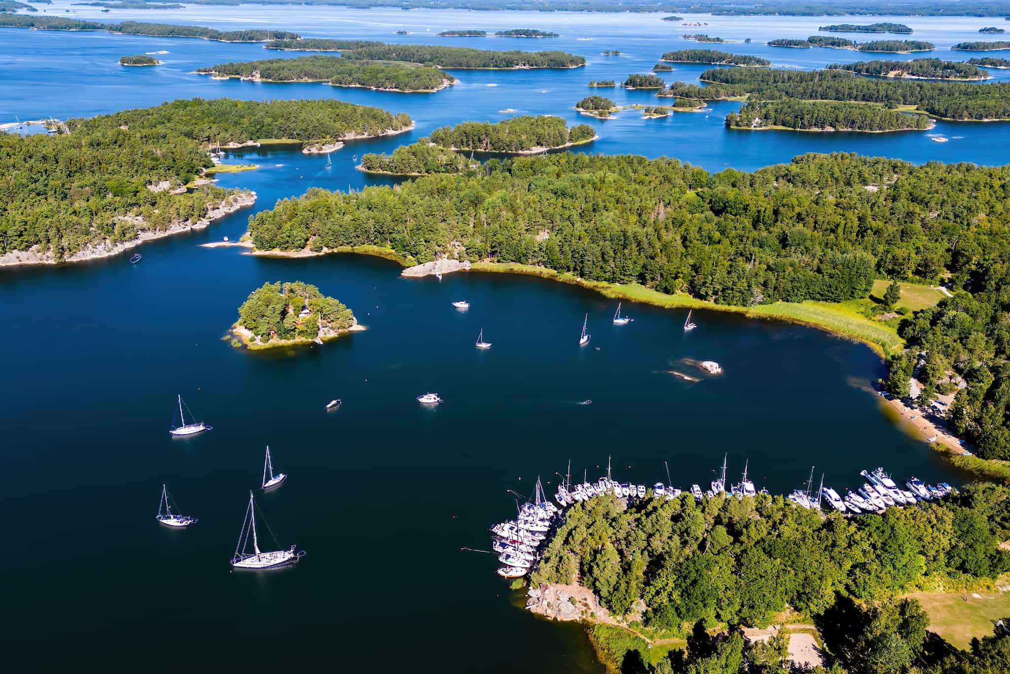 Aerial view of the Stockholm archipelago in Sweden