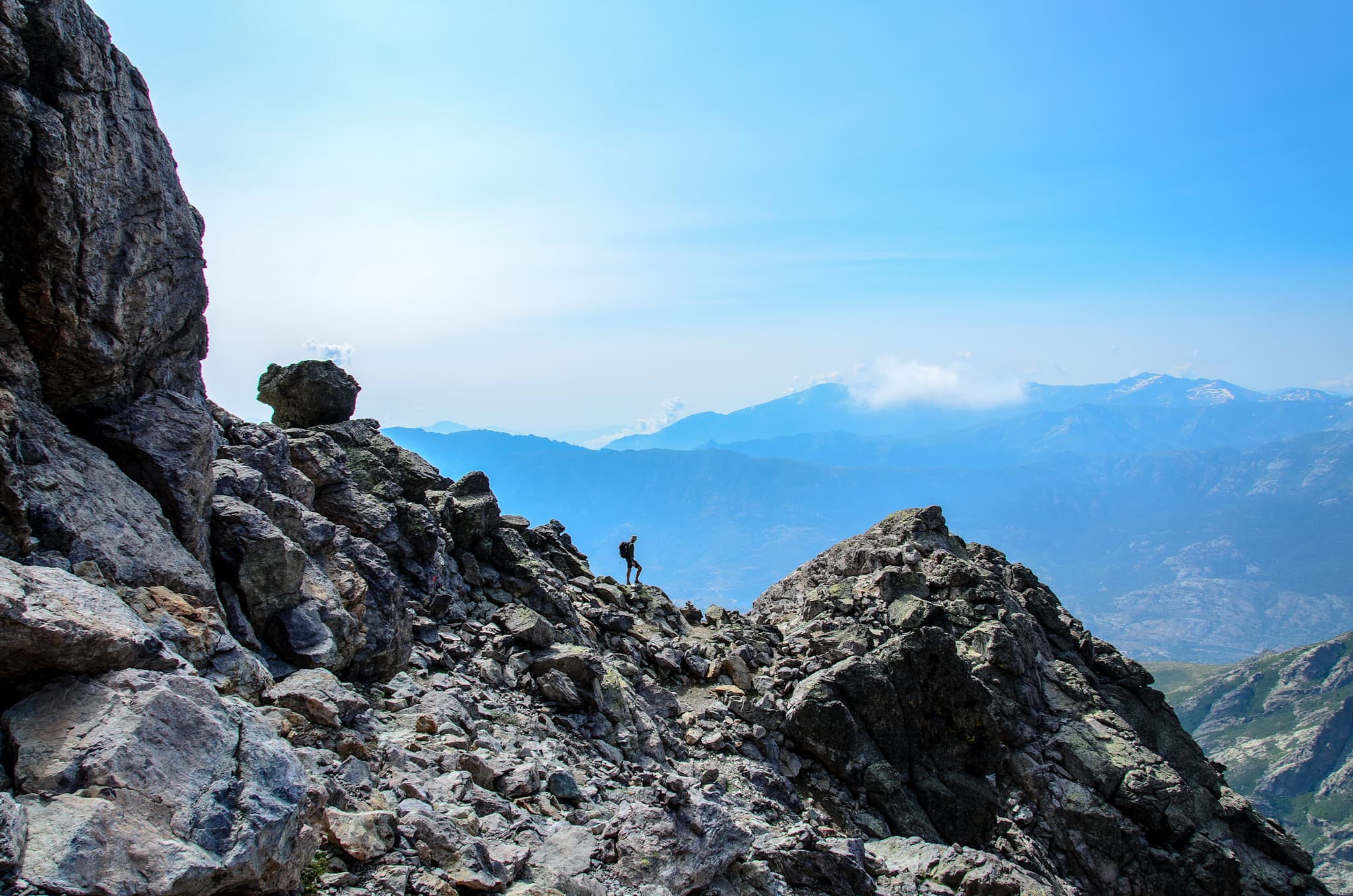 Trekker on the GR20 in Corsica