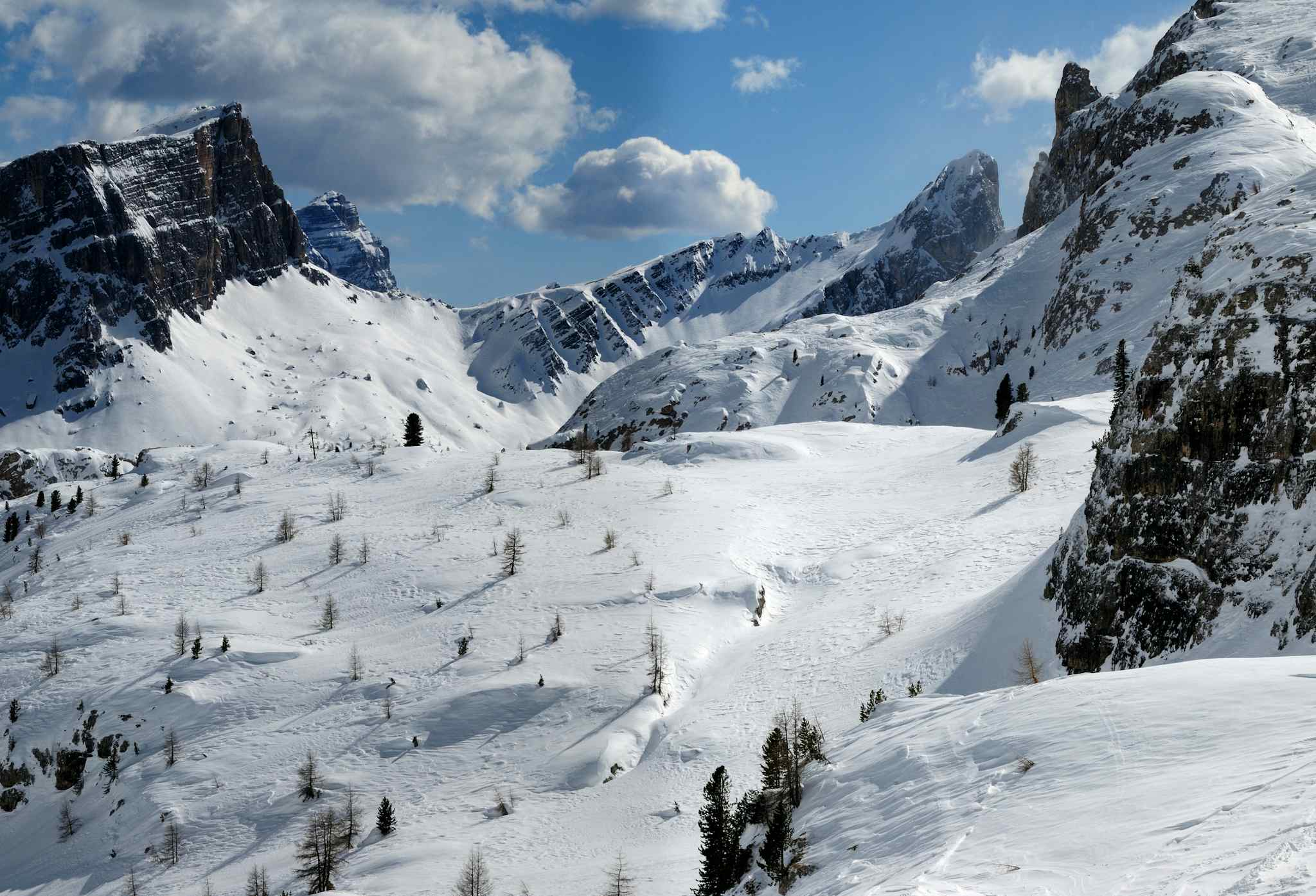 Winter panorama in the Dolomites near Cortina d'Ampezzo, Italy.