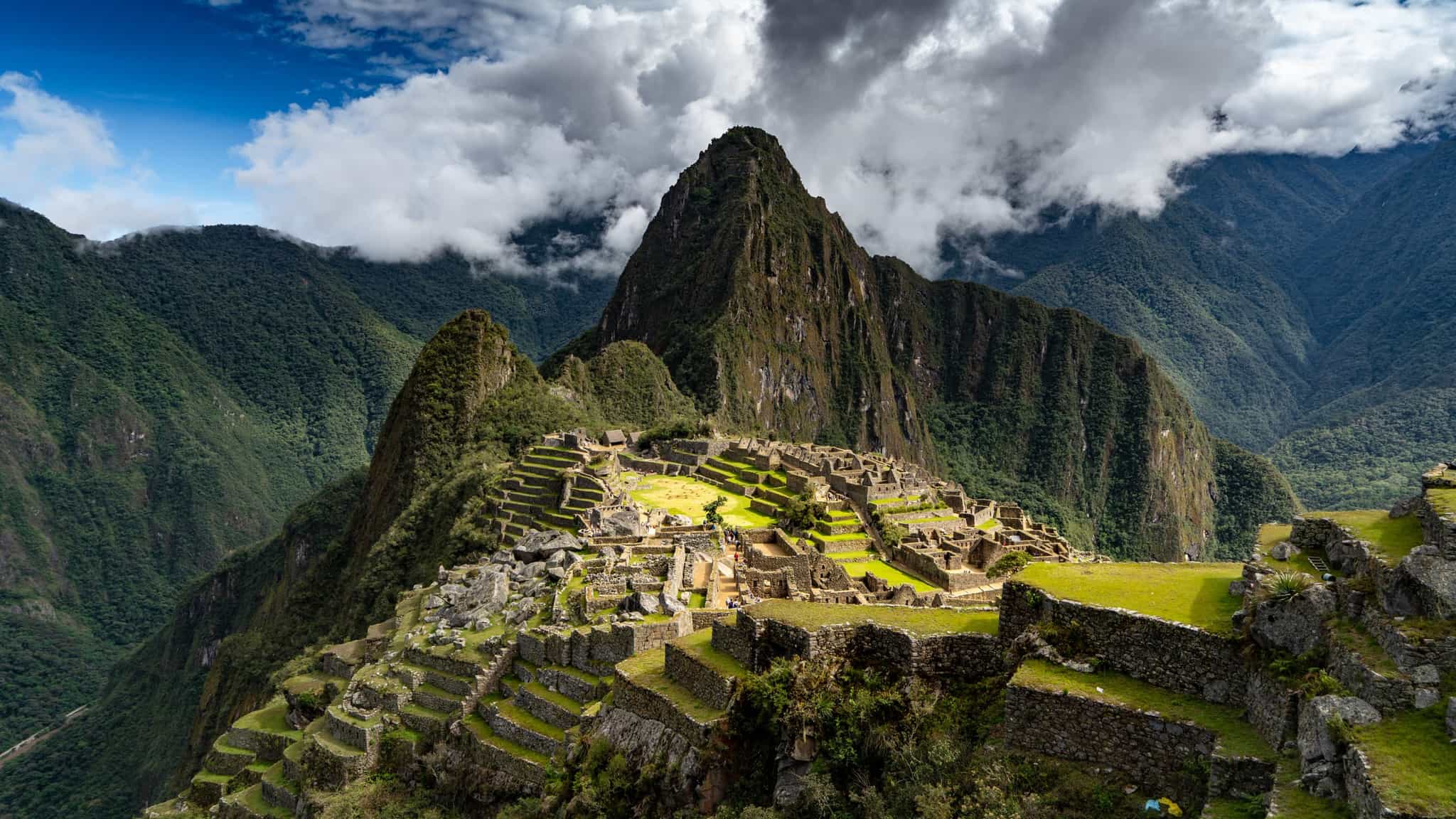 View of the Incan city of Machu Picchu in Peru from afar