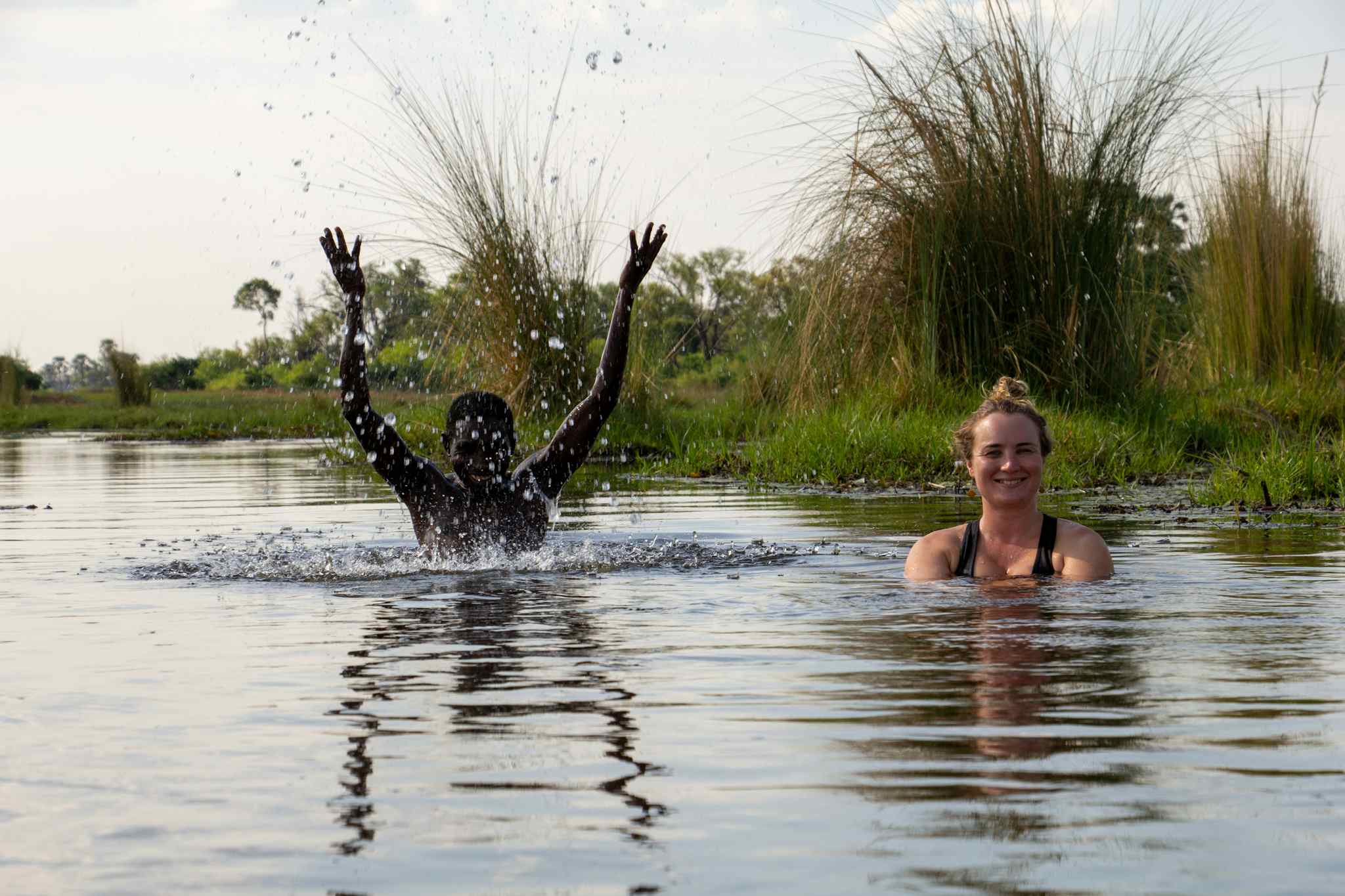 STAFF - Swimming in the Okavango Delta, Botswana. Photo: Staff/Chris Kearney
