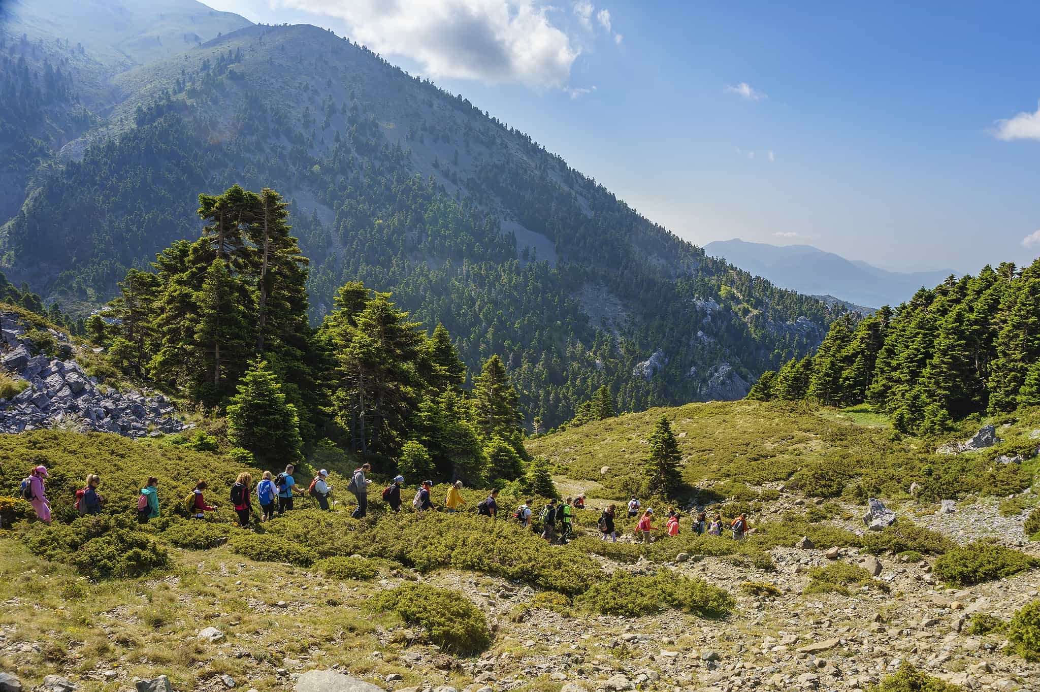 Group of hikers on Evia Island, Greece.