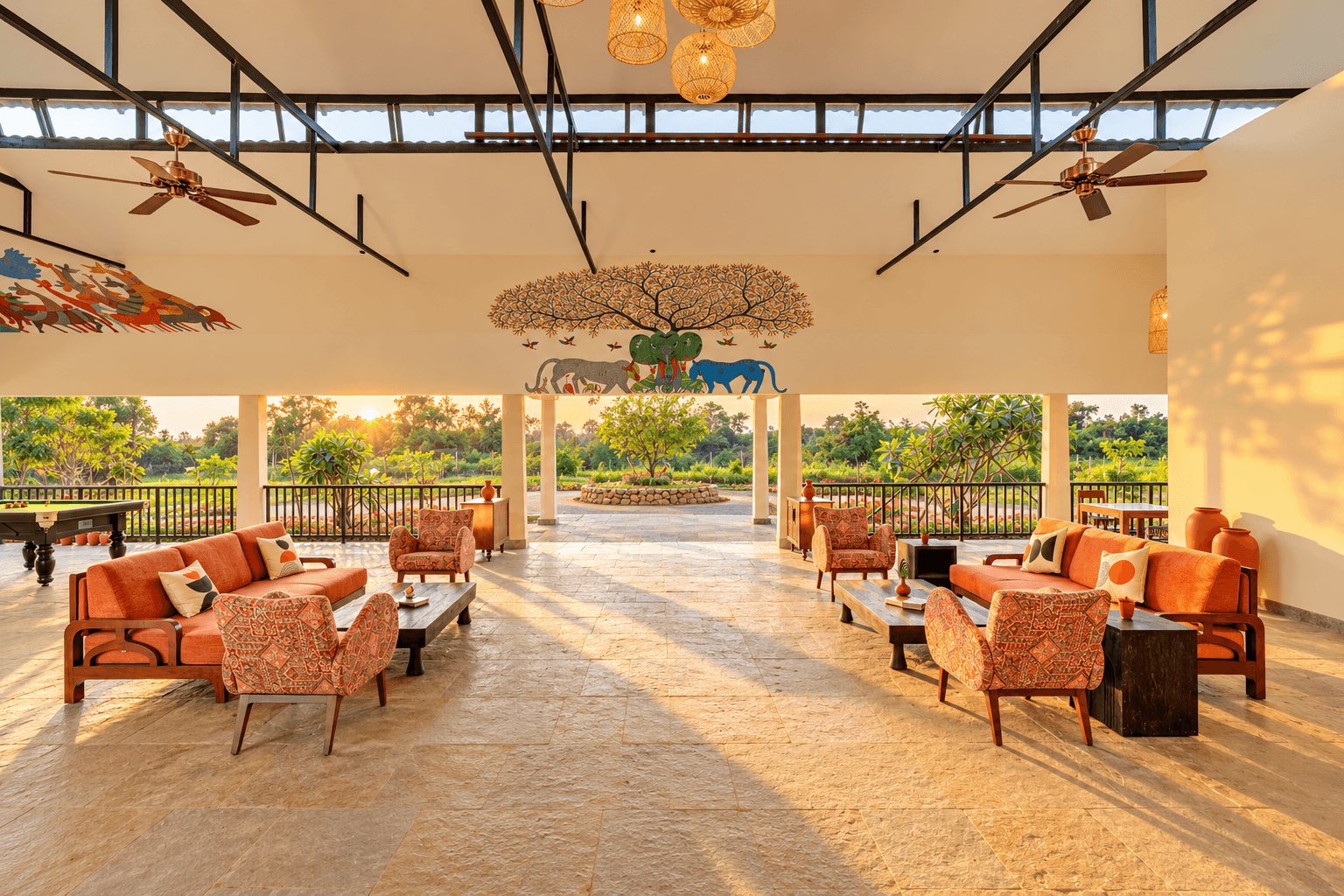 Lounge at The Safari Lodge Pench, India.
