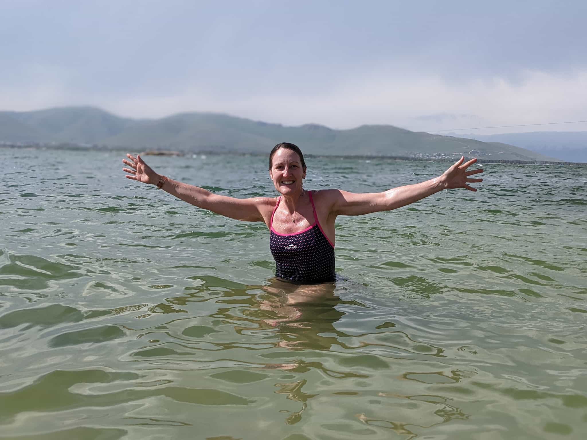 Swimming in Lake Sevan, Armenia.