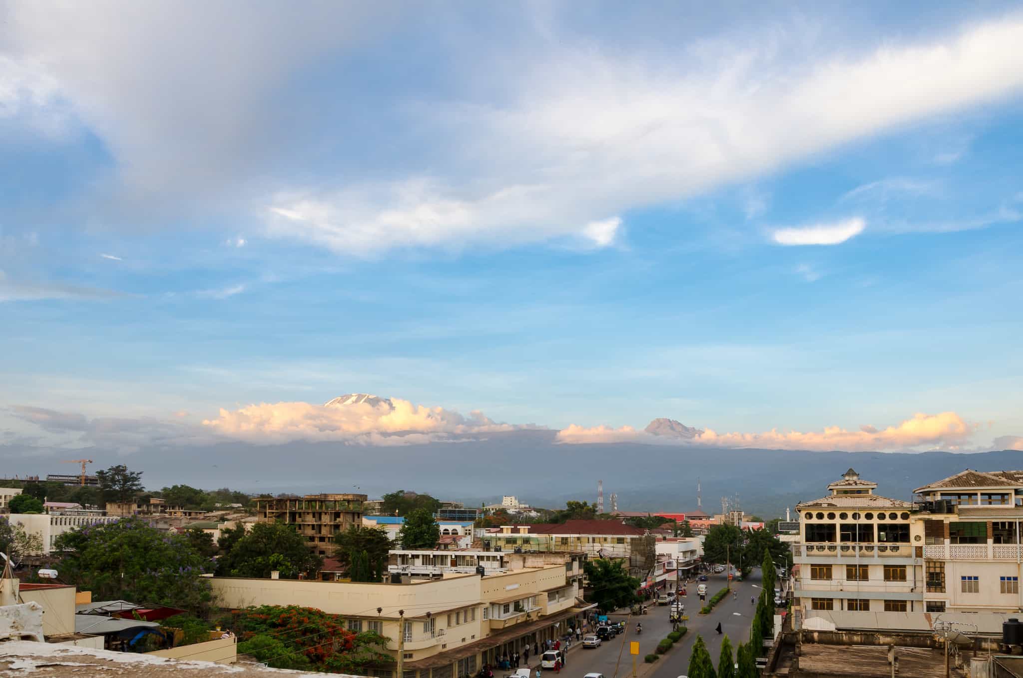 View of Mount Kilimanjaro from Moshi, Tanzania.