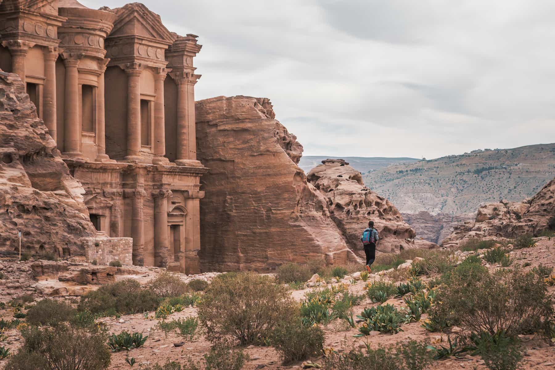 Trekking into the ancient city of Petra in Jordan.