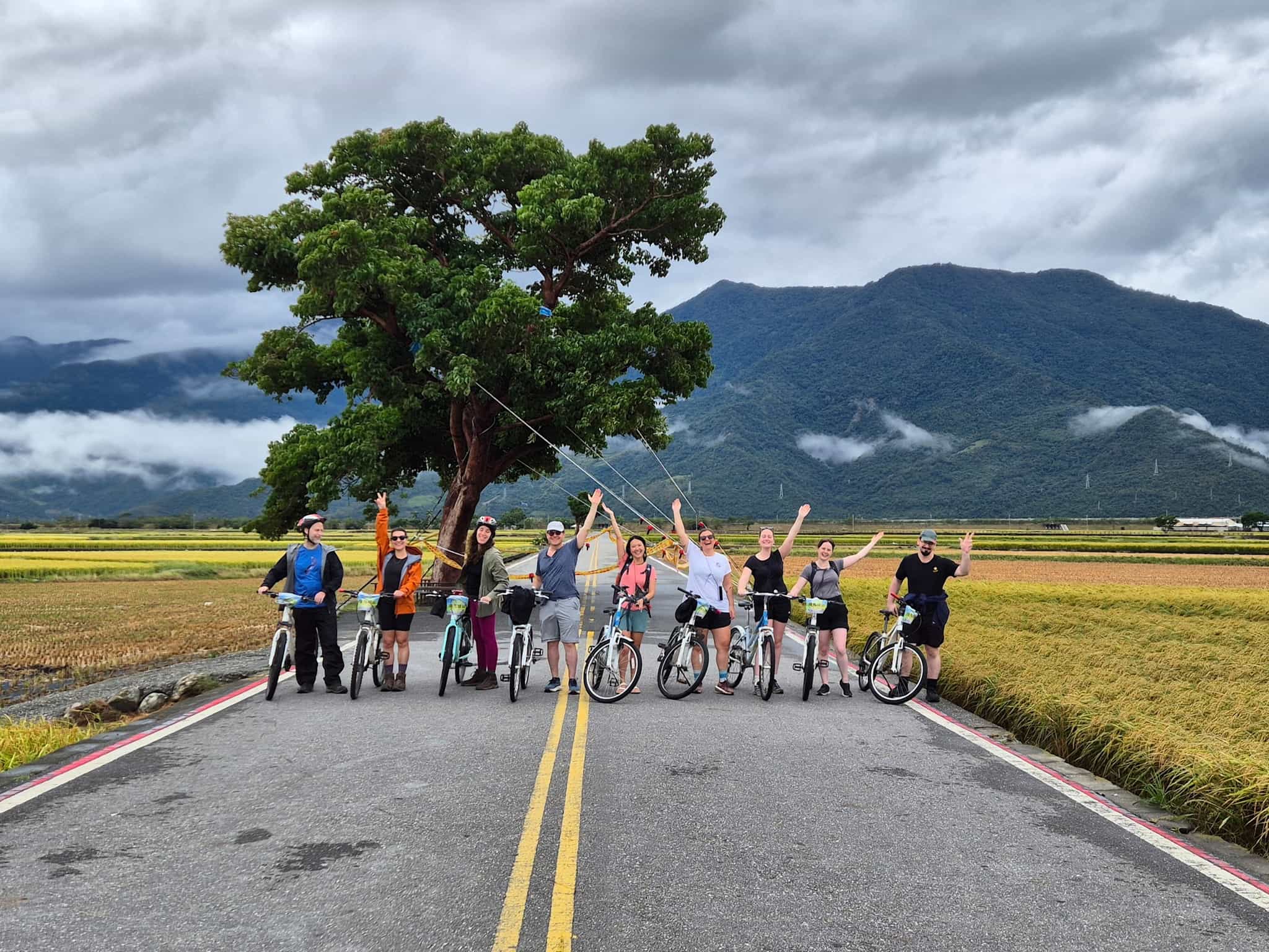 Cyclists on the roads of Chishang in Taiwan