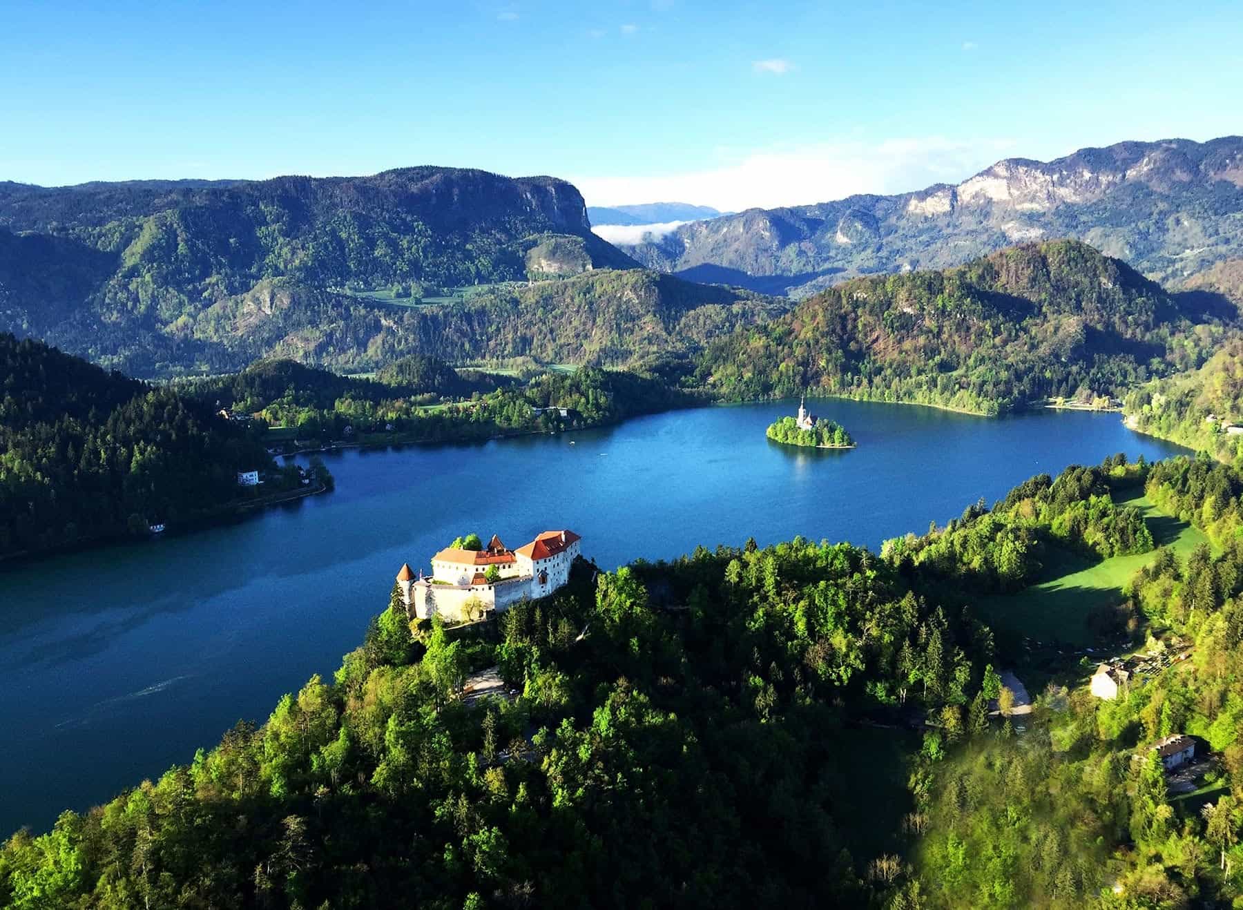 Aerial view of Lake Bled in Slovenia