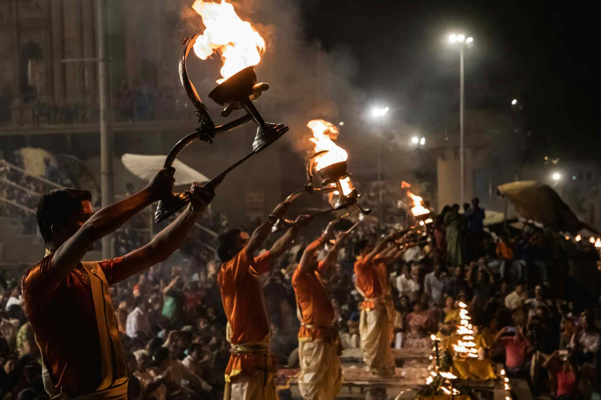 Ganga aarti, rishikesh, india - Canva link: https://www.canva.com/photos/MAEevVdASEI-people-holding-torches/