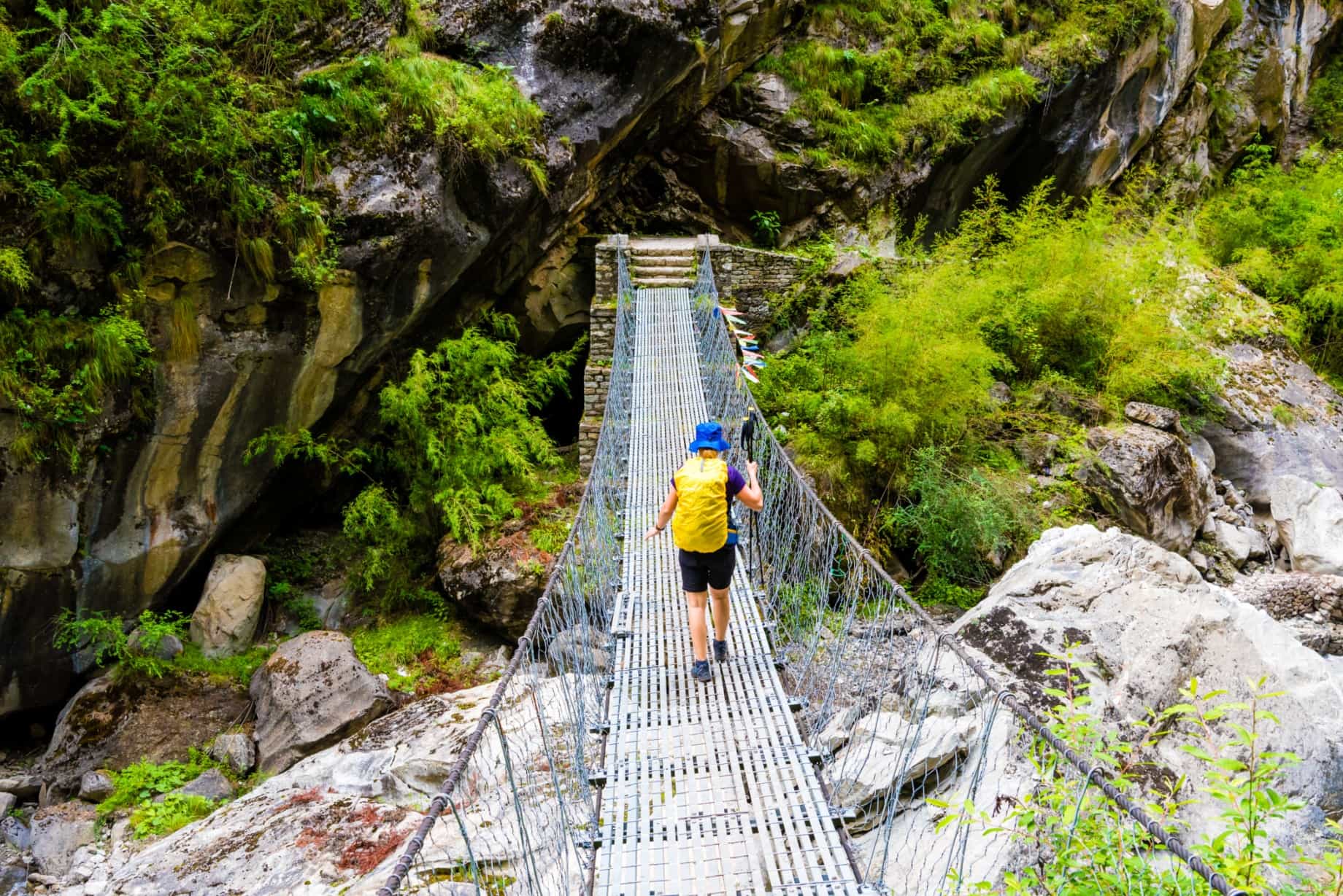 Suspension bridge on the Annapurna Sanctuary Route, Nepal. Photo: Shutterstock/1186837675