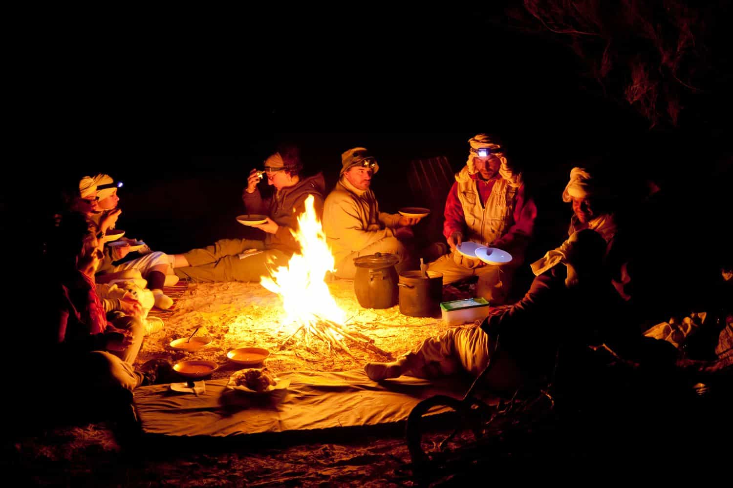 Fire camp in the Sahara, Tunisia