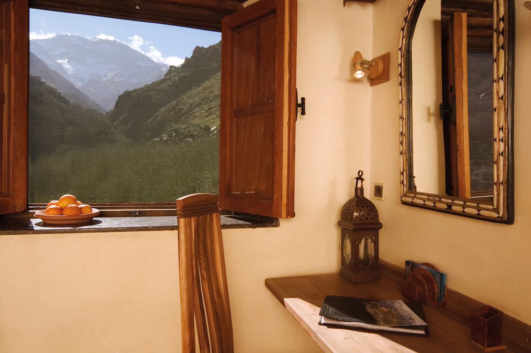 View of the peaks from a room at the Kasbah du Toubkal, Atlas Mountains, Morocco. Photo: Kasbah du Toubkal