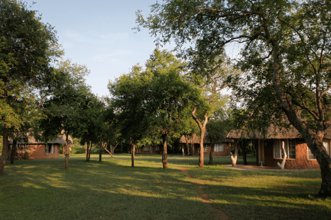 Rondavel huts at Ndlovu Camp, Eswatini.
