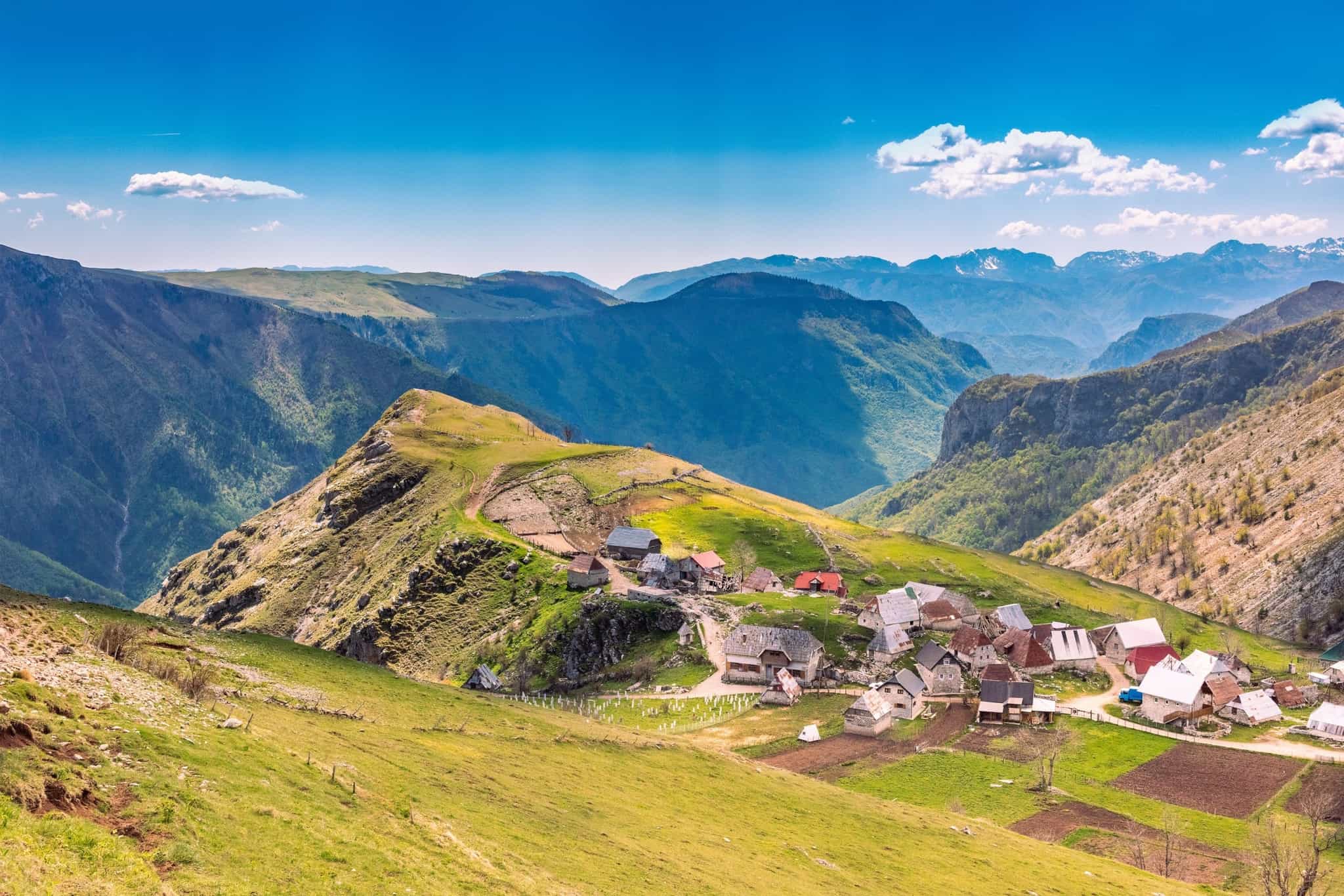 Aerial view of Lukomir Village in the Bosnian Mountains