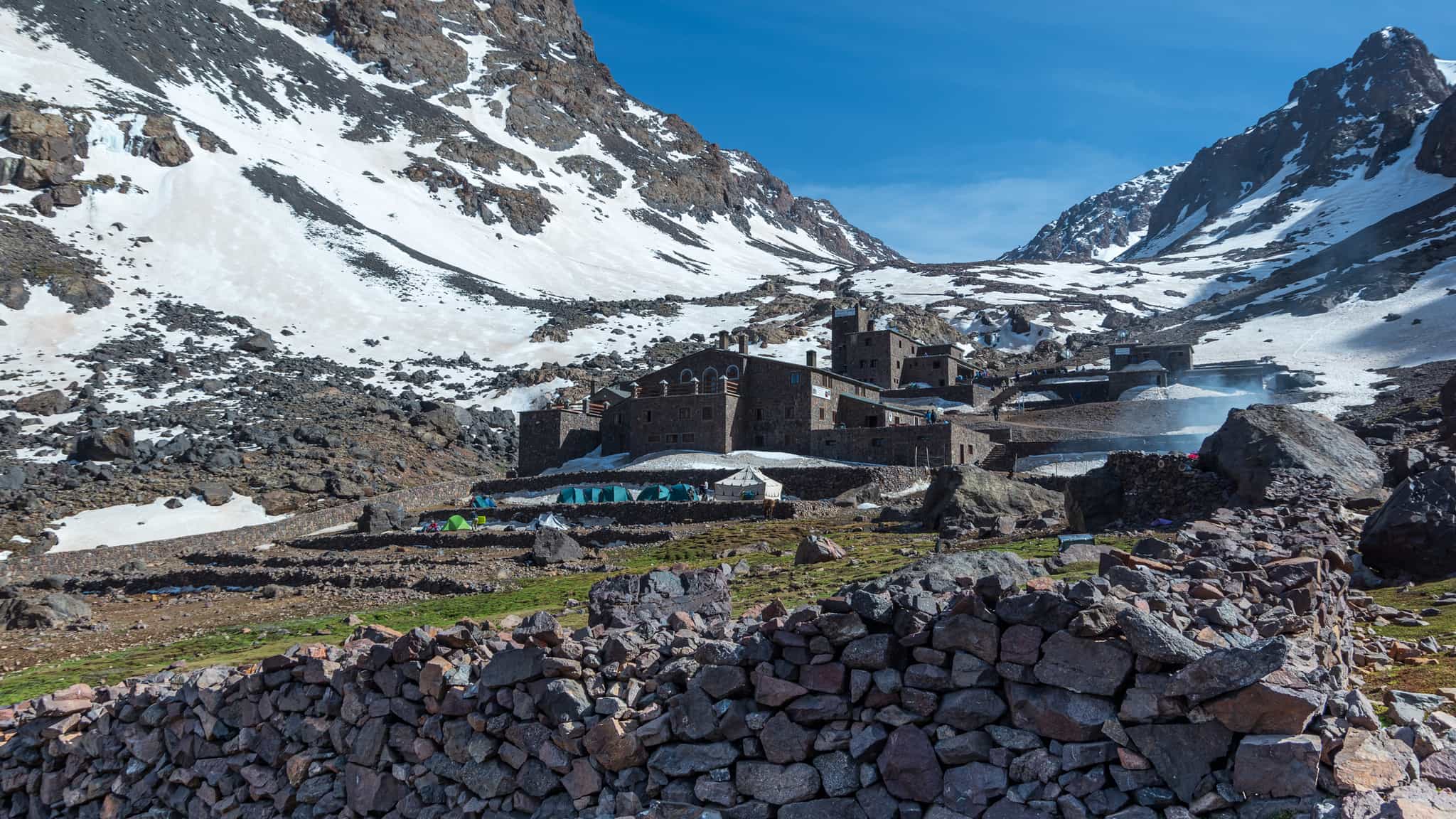 A mountain refuge on the slopes of Mount Toubkal, Morocco. 