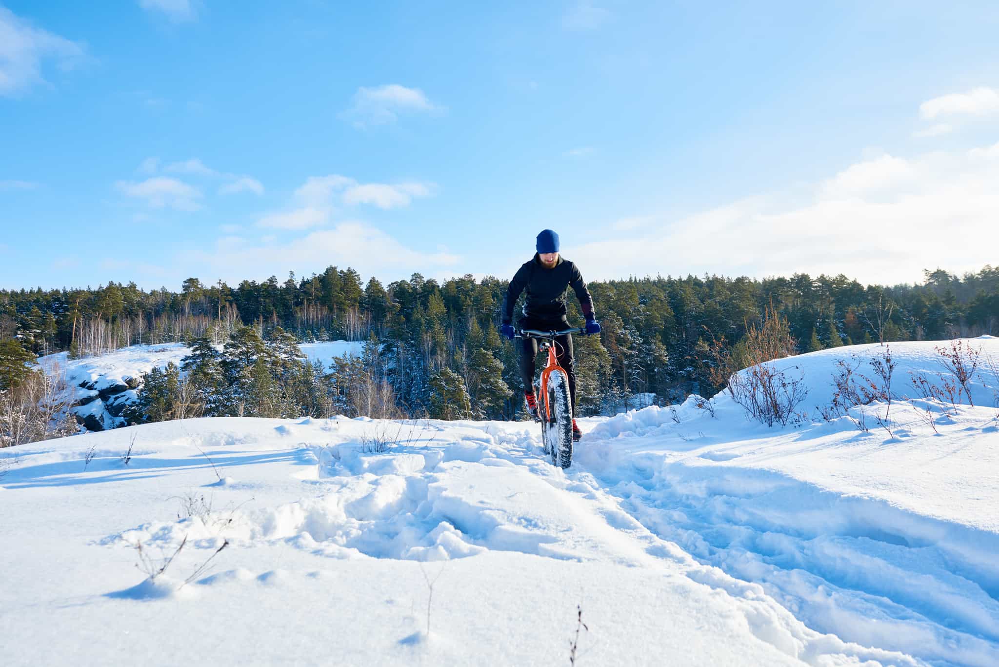 Arctic fat biking on snow tracks, Norway